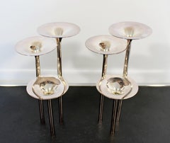 Mid-Century Modern Concerto Di Trombe Christofle Pair Silver Candlesticks