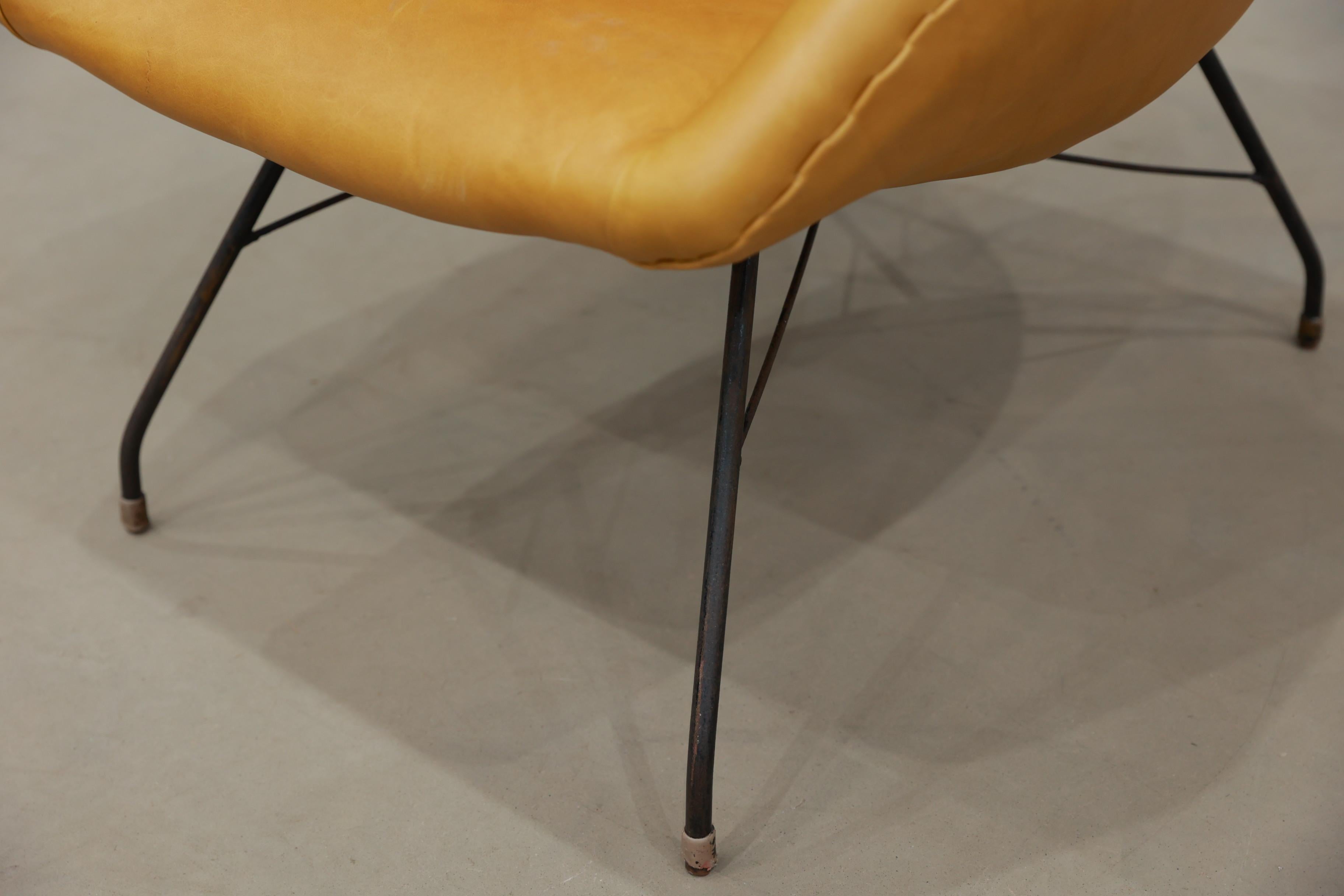 20th Century Mid Century Modern Concha Armchairs in Leather & Metal by Carlo Hauner, c. 1950