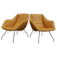 Mid Century Modern Concha Armchairs in Leather & Metal by Carlo Hauner, c. 1950