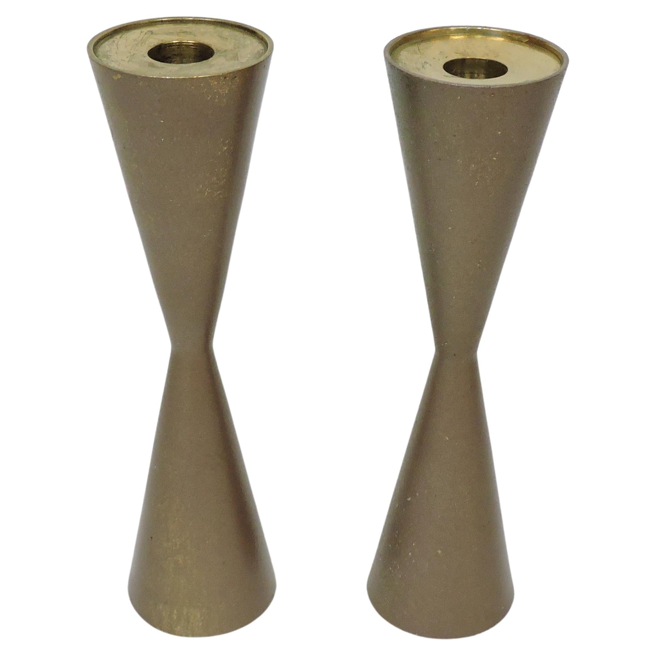 Mid Century Modern Cone Brass Candle Holders, Two Sets Available