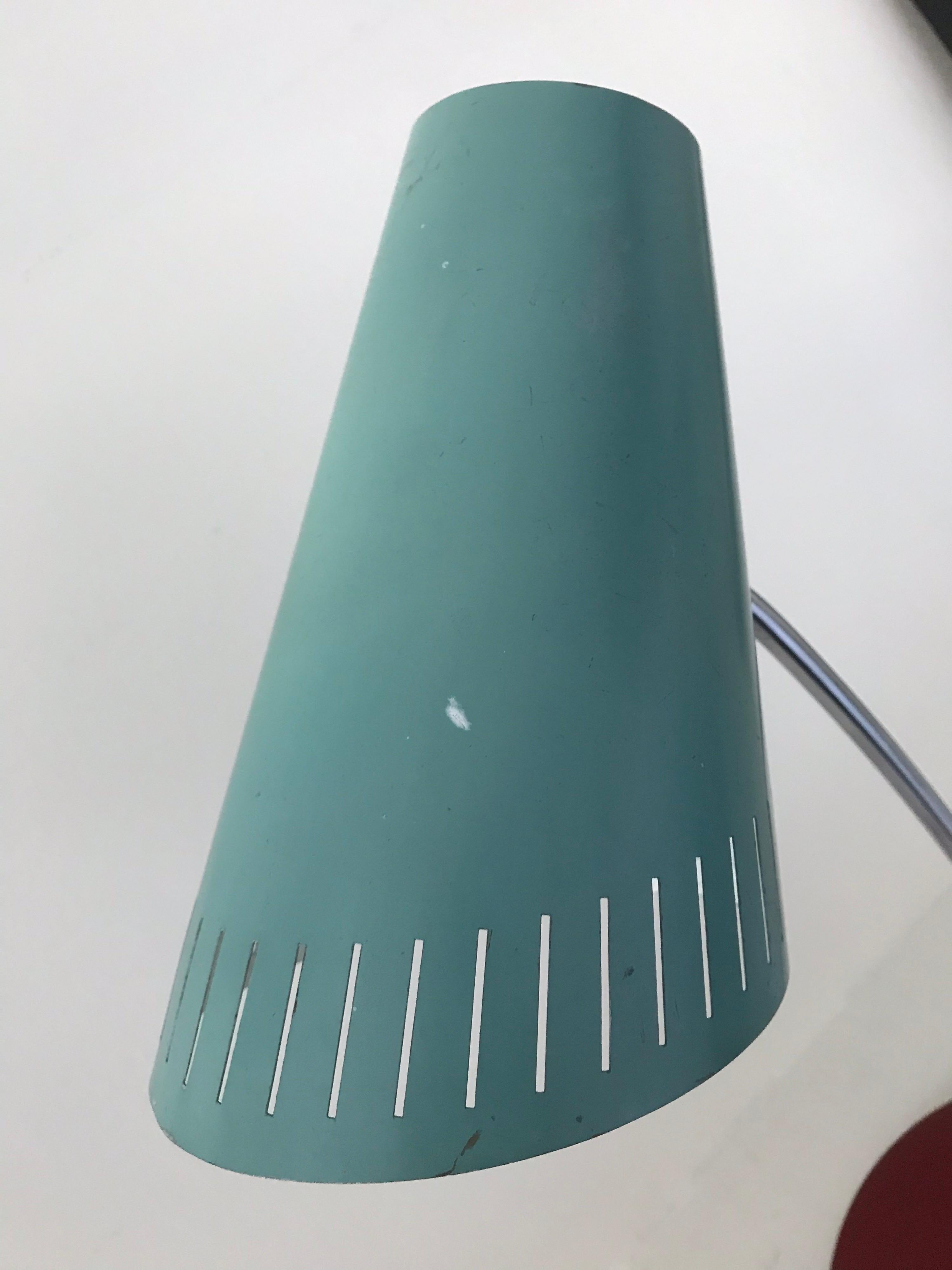 Painted Mid-Century Modern Cone Shaped Desk Lamp, Turquoise and Red, Russia, 1966 For Sale