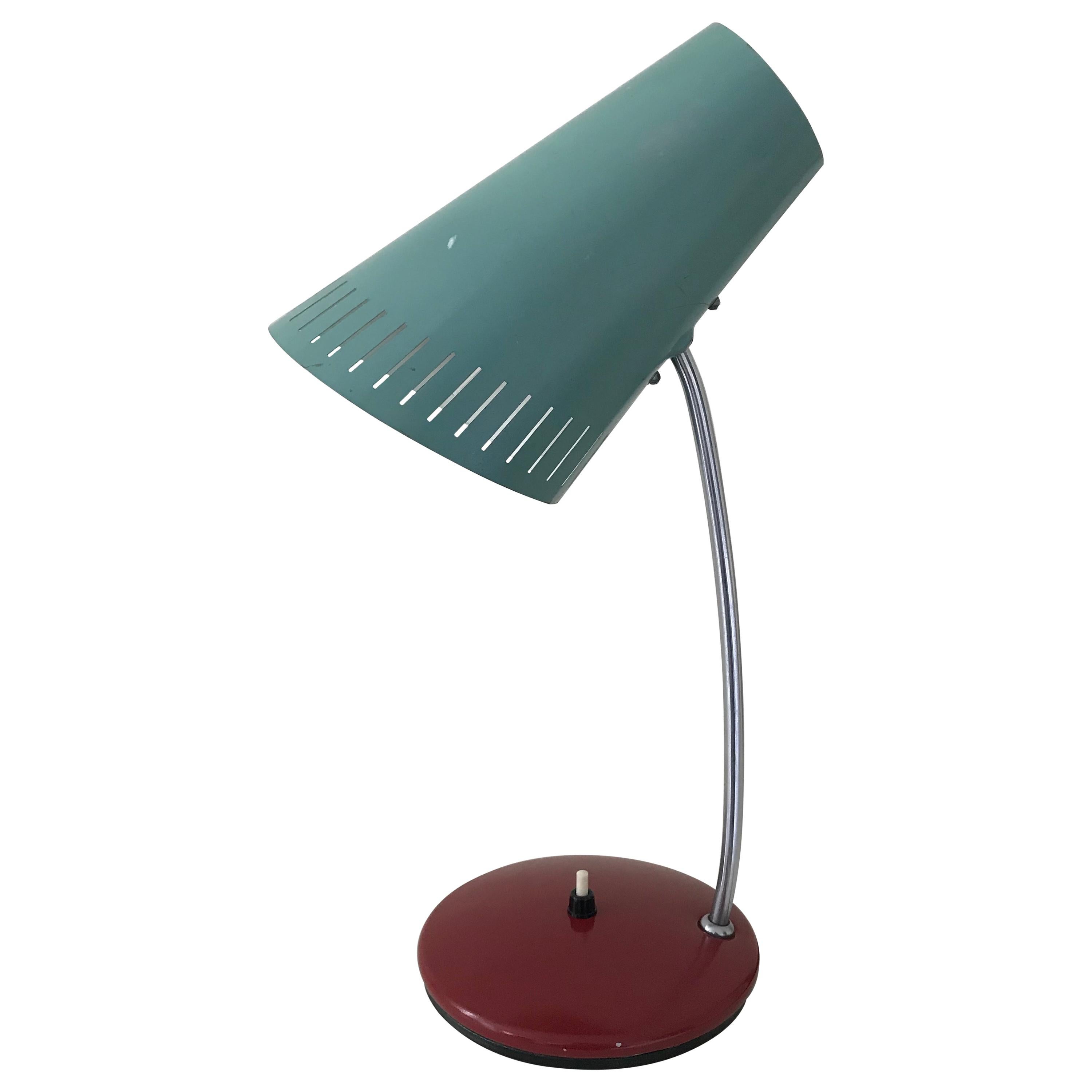Mid-Century Modern Cone Shaped Desk Lamp, Turquoise and Red, Russia, 1966