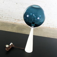 Mid-Century Modern Conical Table Lamp with Glass Ball Globe after Ponti or Curry
