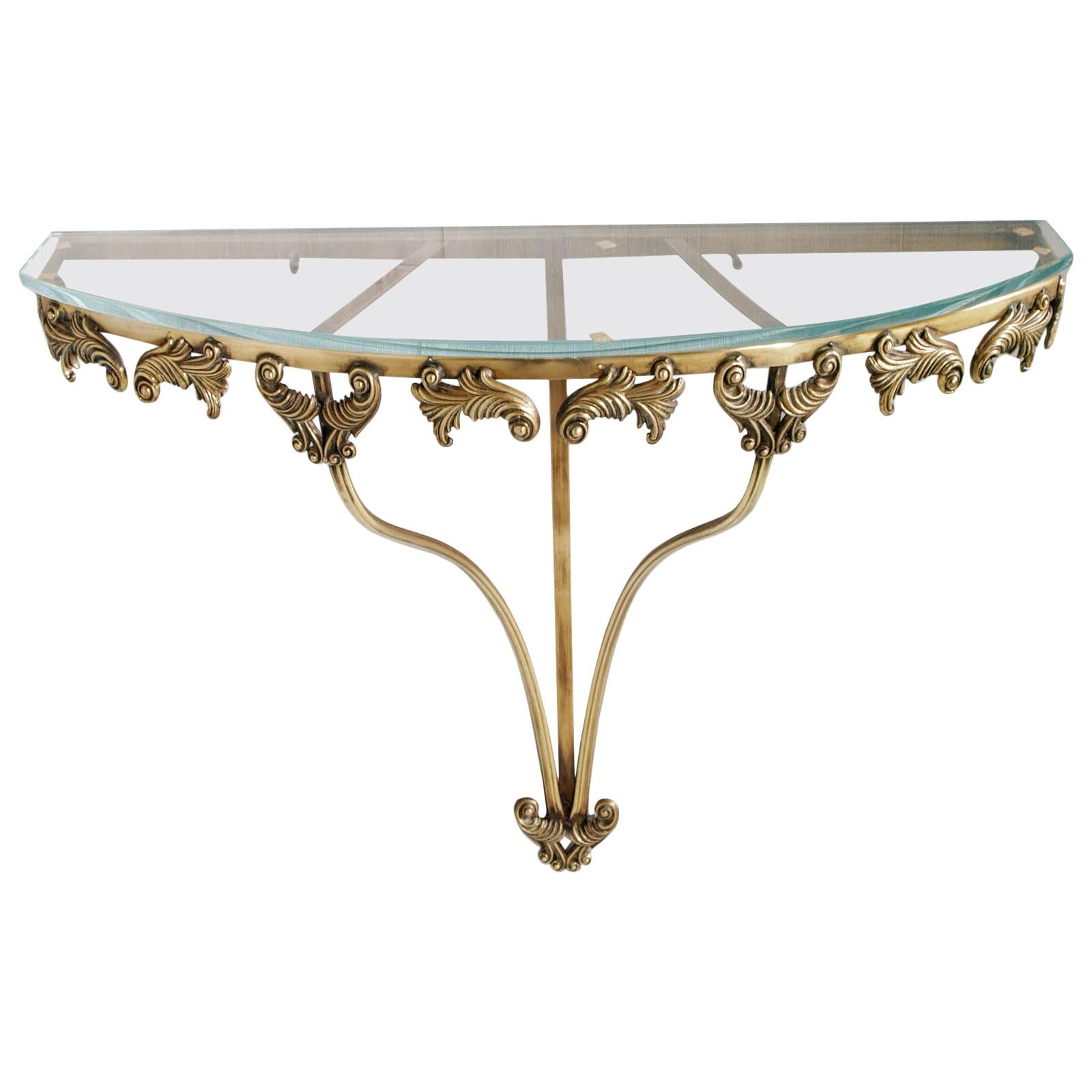 Mid-Century Modern Console, Gilt Bronze and Cristal, Attributed to Colli Torino For Sale