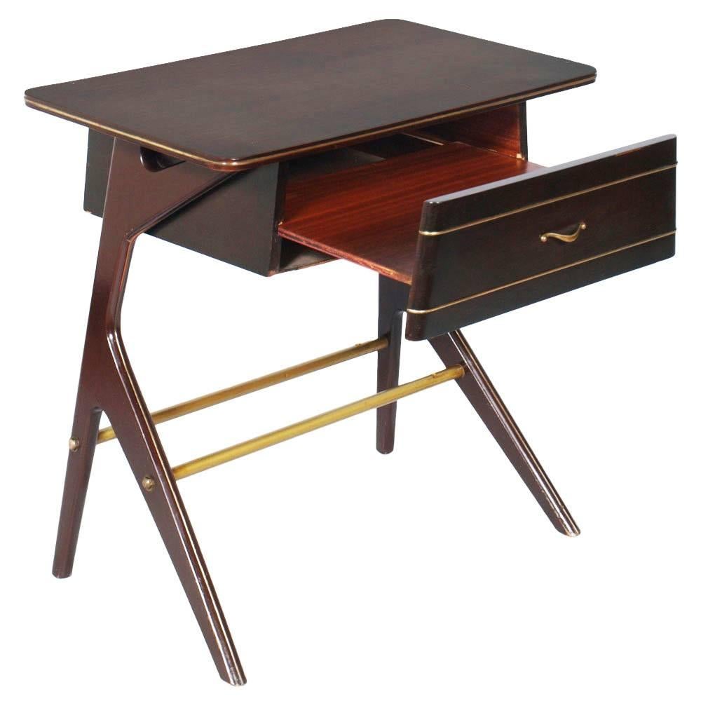 Mid-Century Modern console with drawer, by Cesare Lacca, in mahogany lacquered and brass threads. 

Measures cm: H 65, W 66, D 38.
   