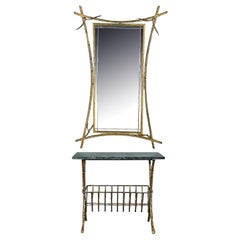 Vintage Mid-Century Modern Console Mirror and Magazine Rack Ensemble - Spain