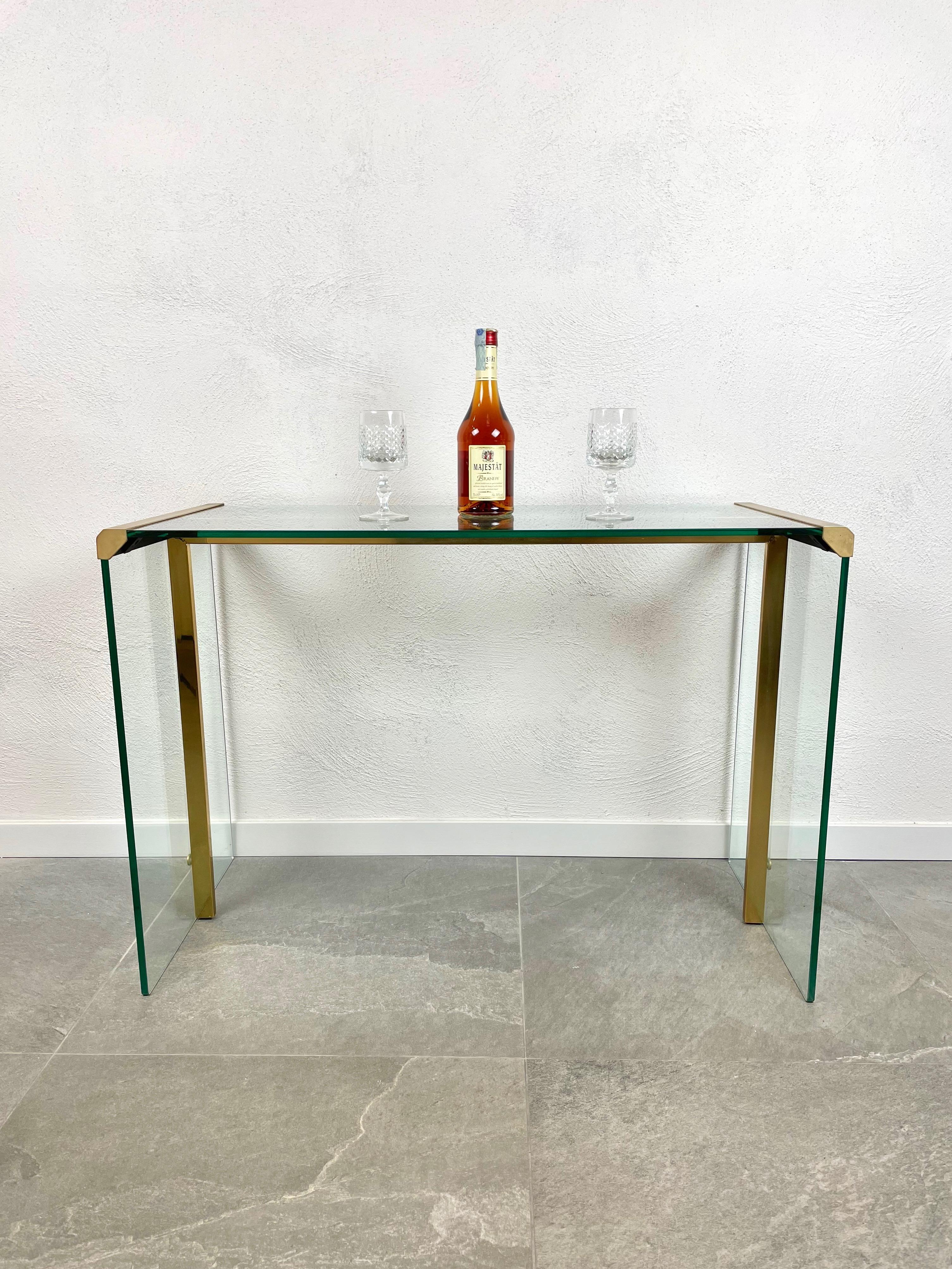 Mid-Century Modern Console Table Glass and Brass Gallotti & Radice, Italy, 1970s 1