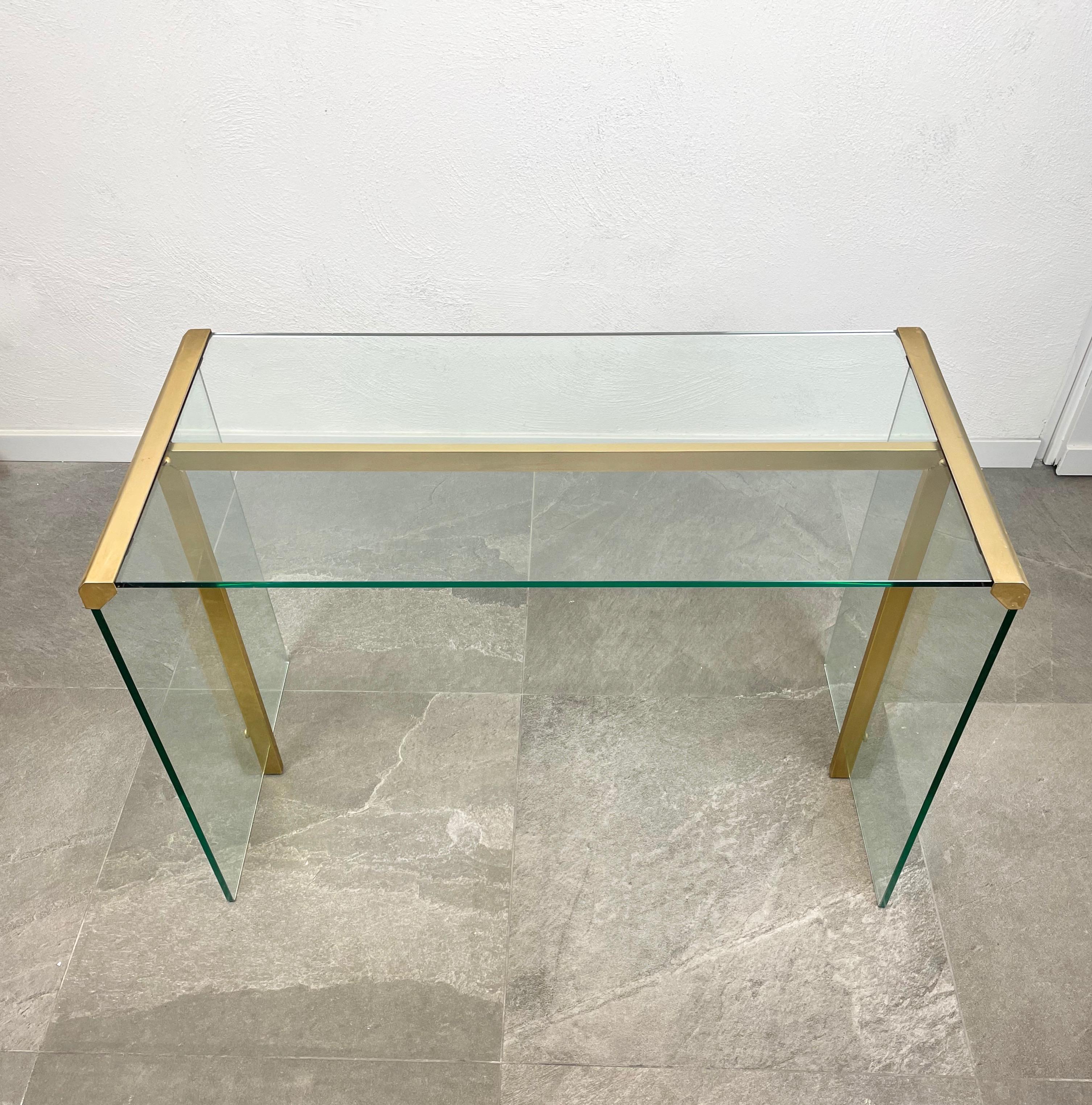 Mid-Century Modern Console Table Glass and Brass Gallotti & Radice, Italy, 1970s 2