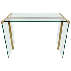 Vintage Mid-Century Modern Console Table Glass and Brass Gallotti & Radice, Italy, 1970s