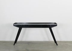 Mid Century Modern Console Table in Black Lacquered Wood and Marble 1950s