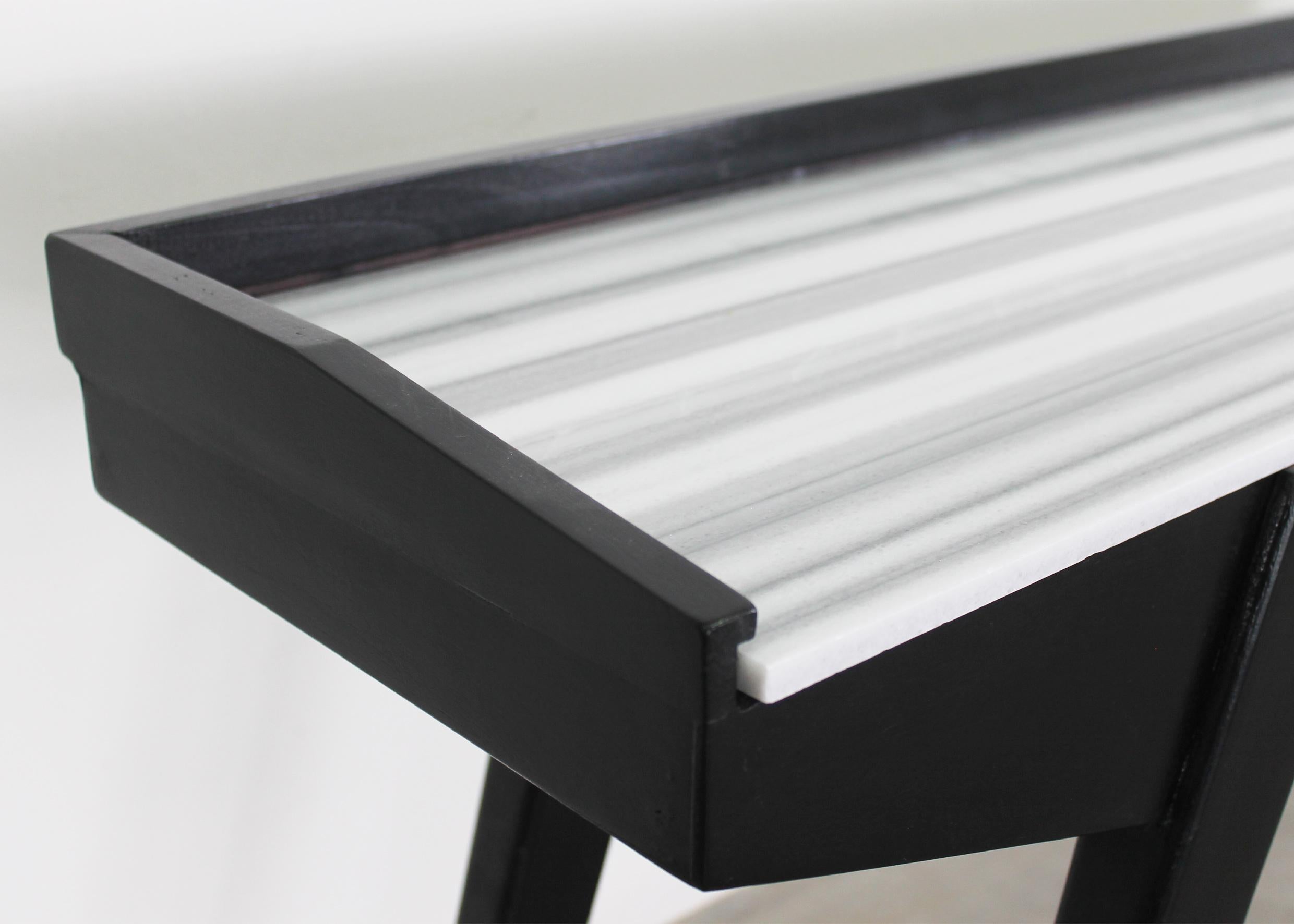Mid Century Modern Console Table in Black Lacquered Wood and Marble 1950s For Sale 2
