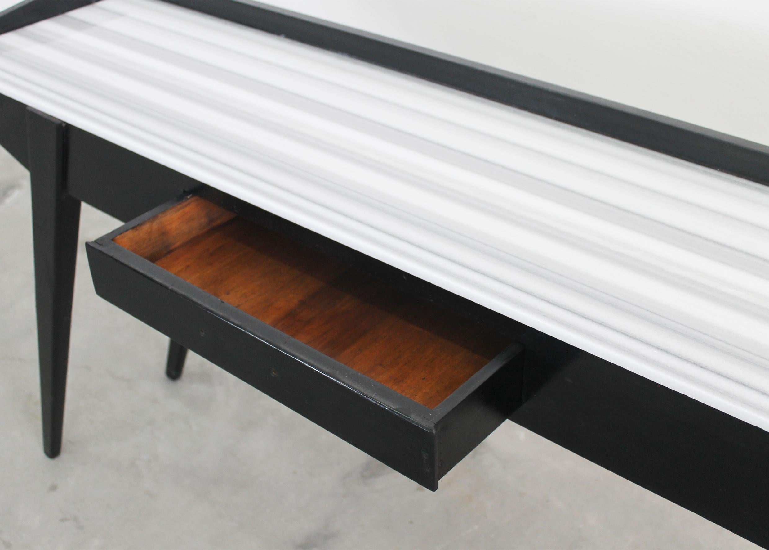 Mid Century Modern Console Table in Black Lacquered Wood and Marble 1950s For Sale 3
