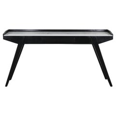 Mesa consola moderna de mediados de siglo en madera lacada en negro y mármol Años 50