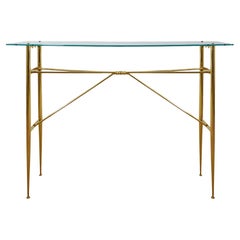 Mid-Century Modern Console Table in Solid Brass and a Glass Shelf, Italy