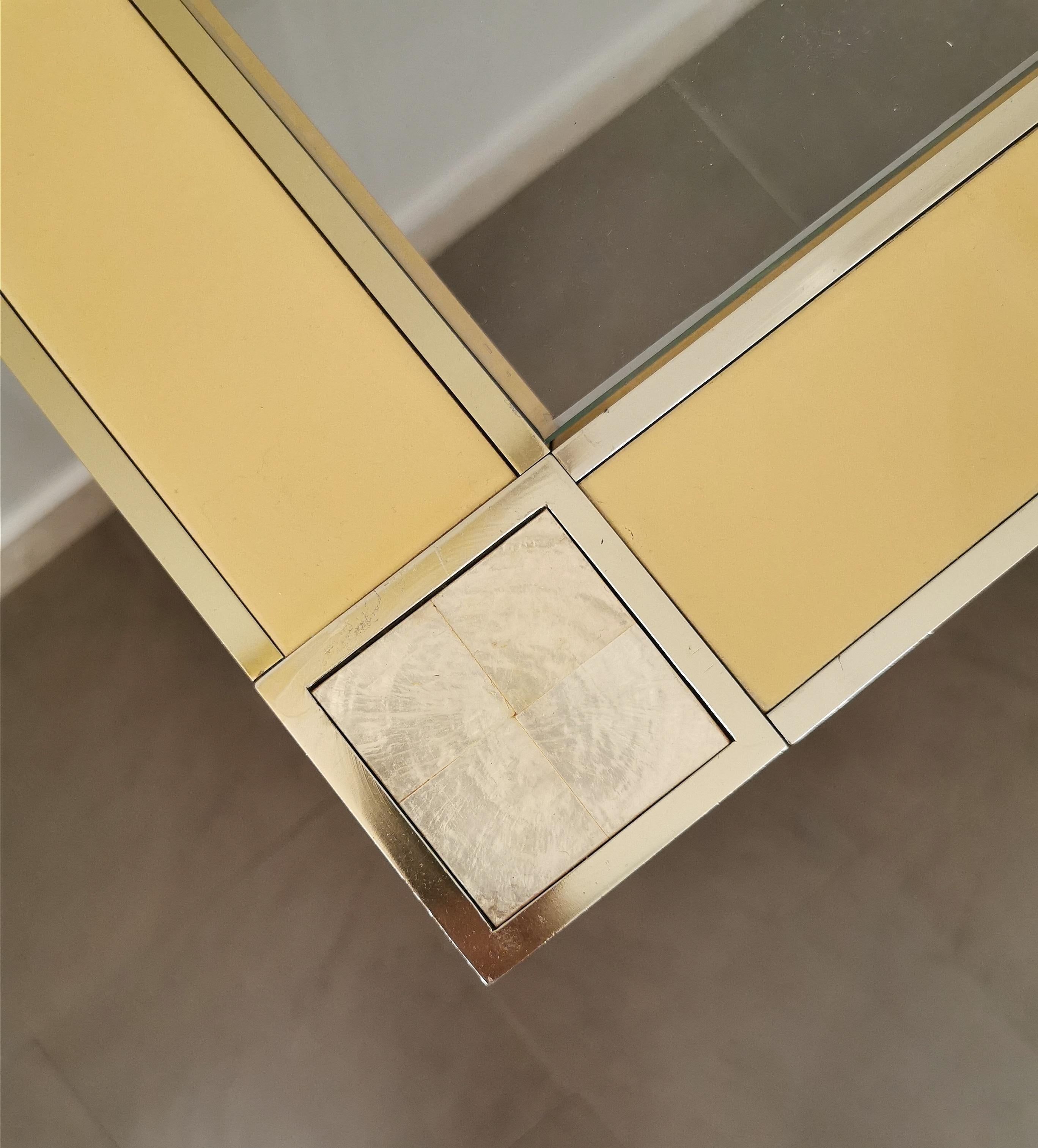 Italian Midcentury Modern Console Table Lacquered Wood Glass Aluminum Italy 1970s