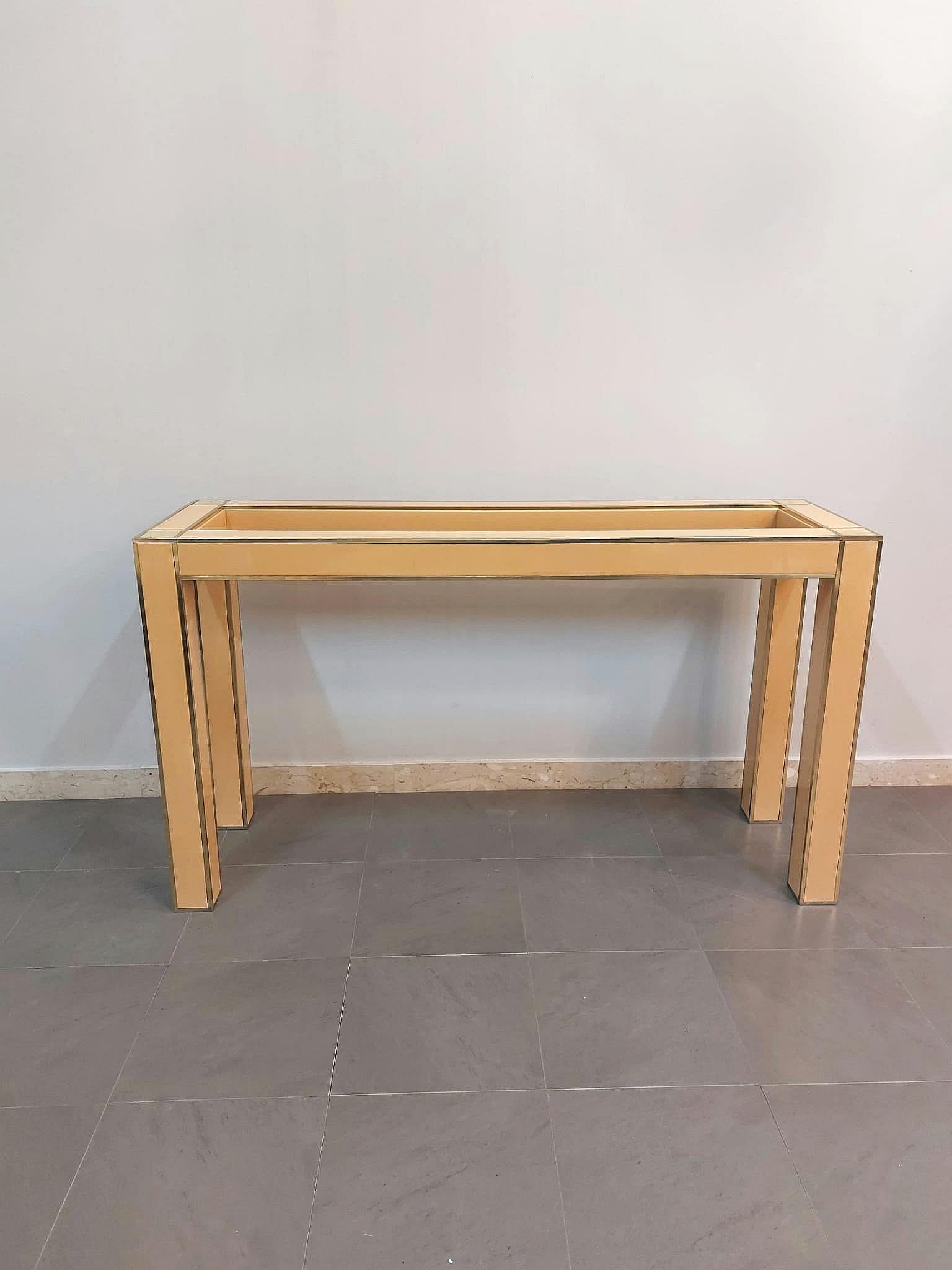 20th Century Midcentury Modern Console Table Lacquered Wood Glass Aluminum Italy 1970s For Sale