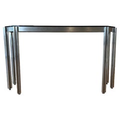 Mid-Century Modern Console Table with Black Glass Top by Alessandro Albrizzi