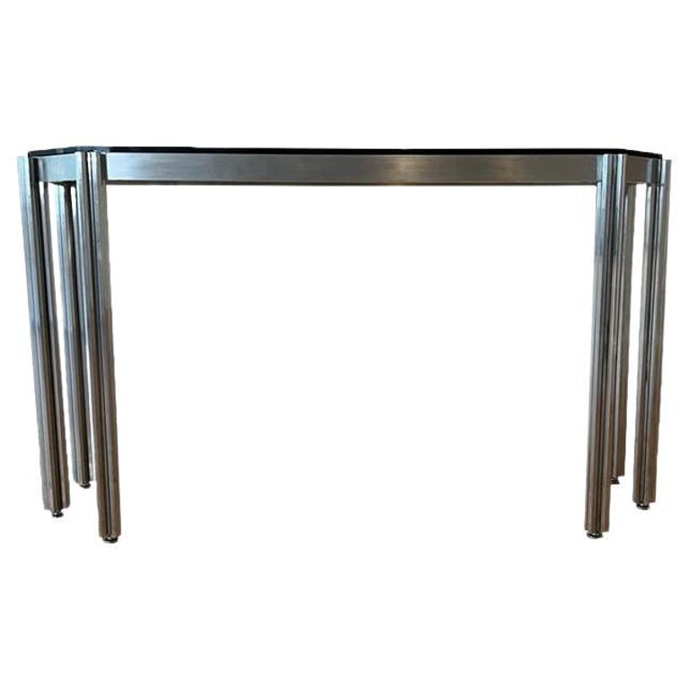 MidCentury Modern Console Table with Black Glass Top by Alessandro