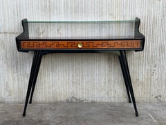 Mid-Century Modern Console Table with High Glass Shelve, Ico Parisi Style