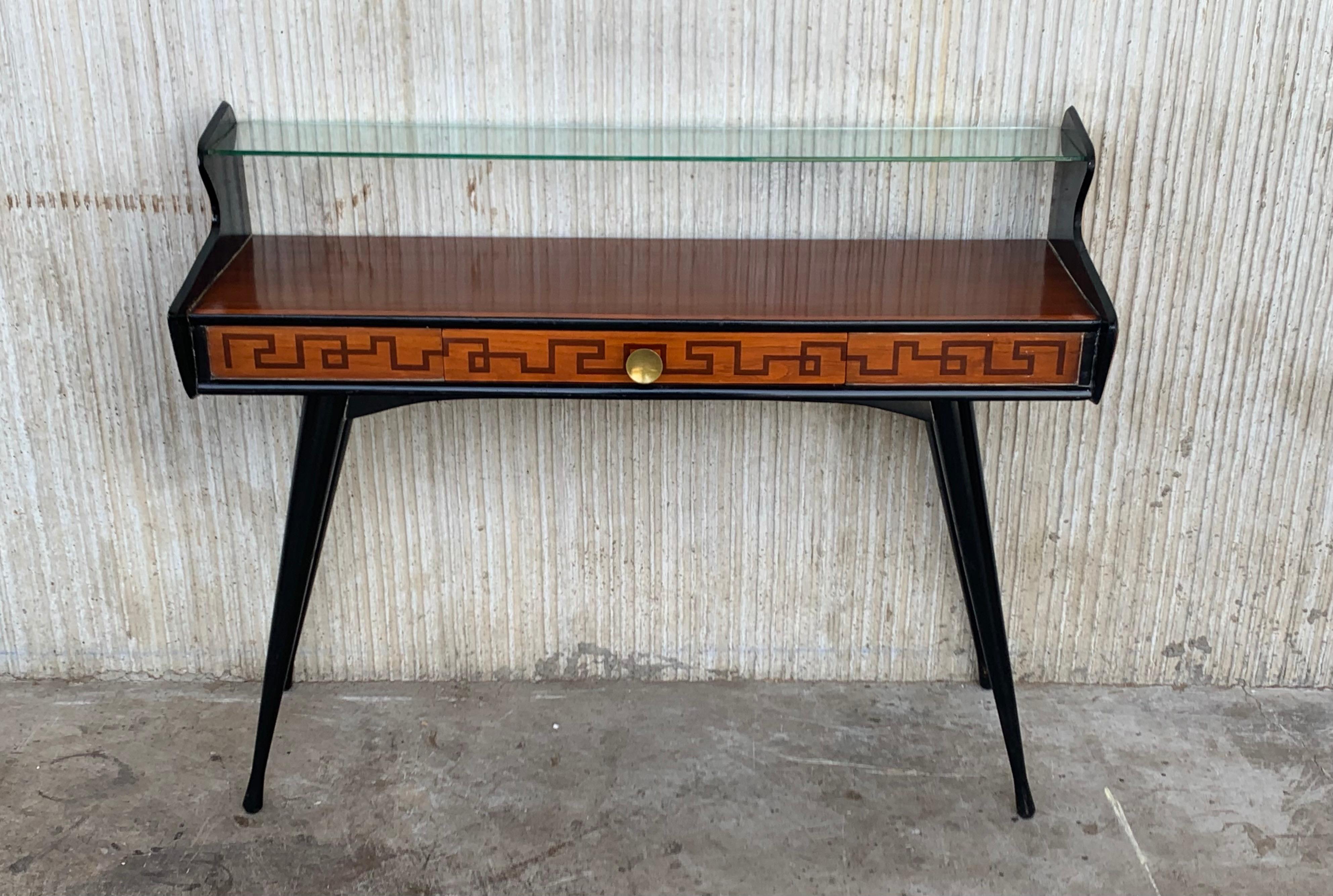Italian Mid-Century Modern Console Table with High Glass Shelve, Ico Parisi Style