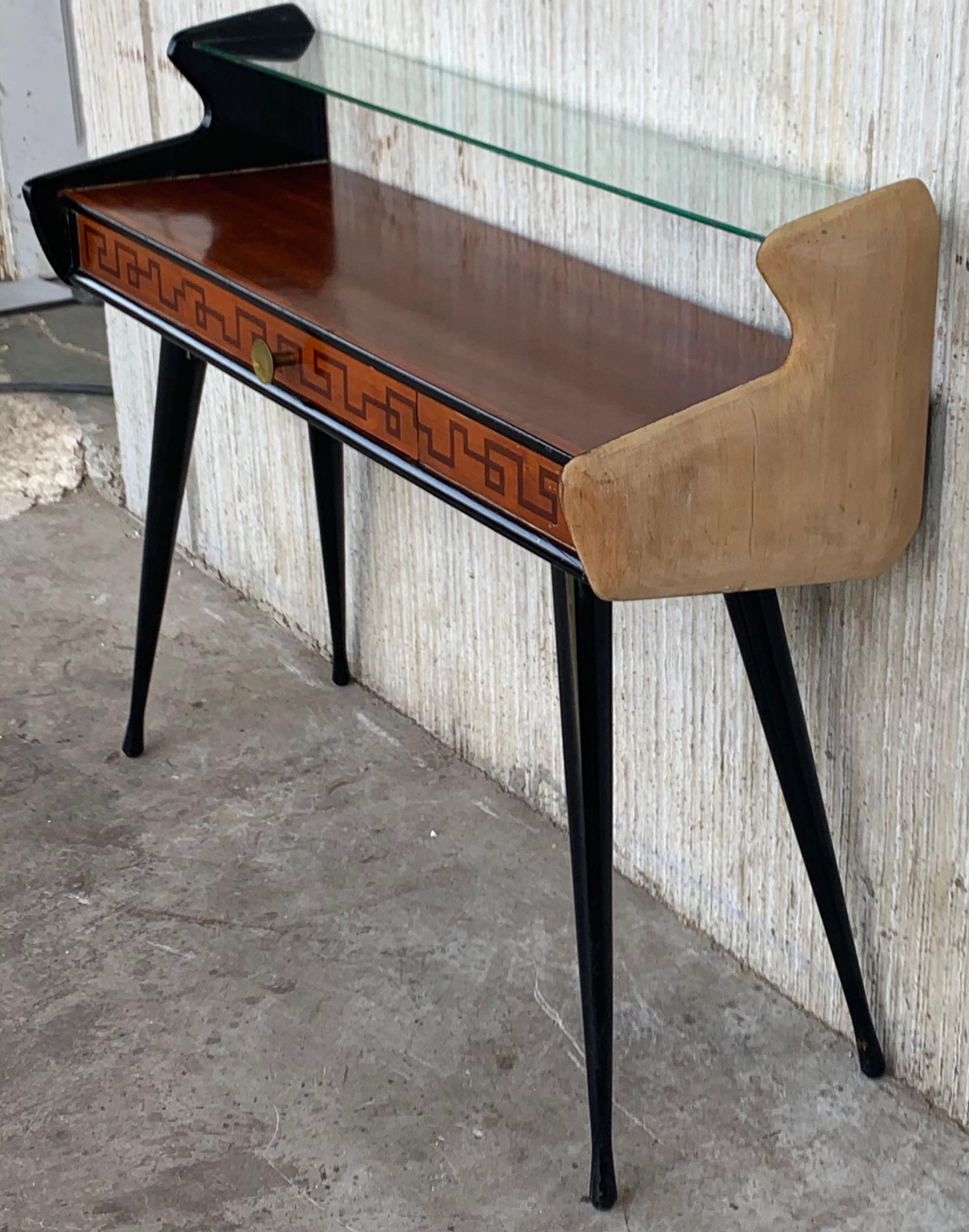 Mid-Century Modern Console Table with High Glass Shelve, Ico Parisi Style In Good Condition In Miami, FL