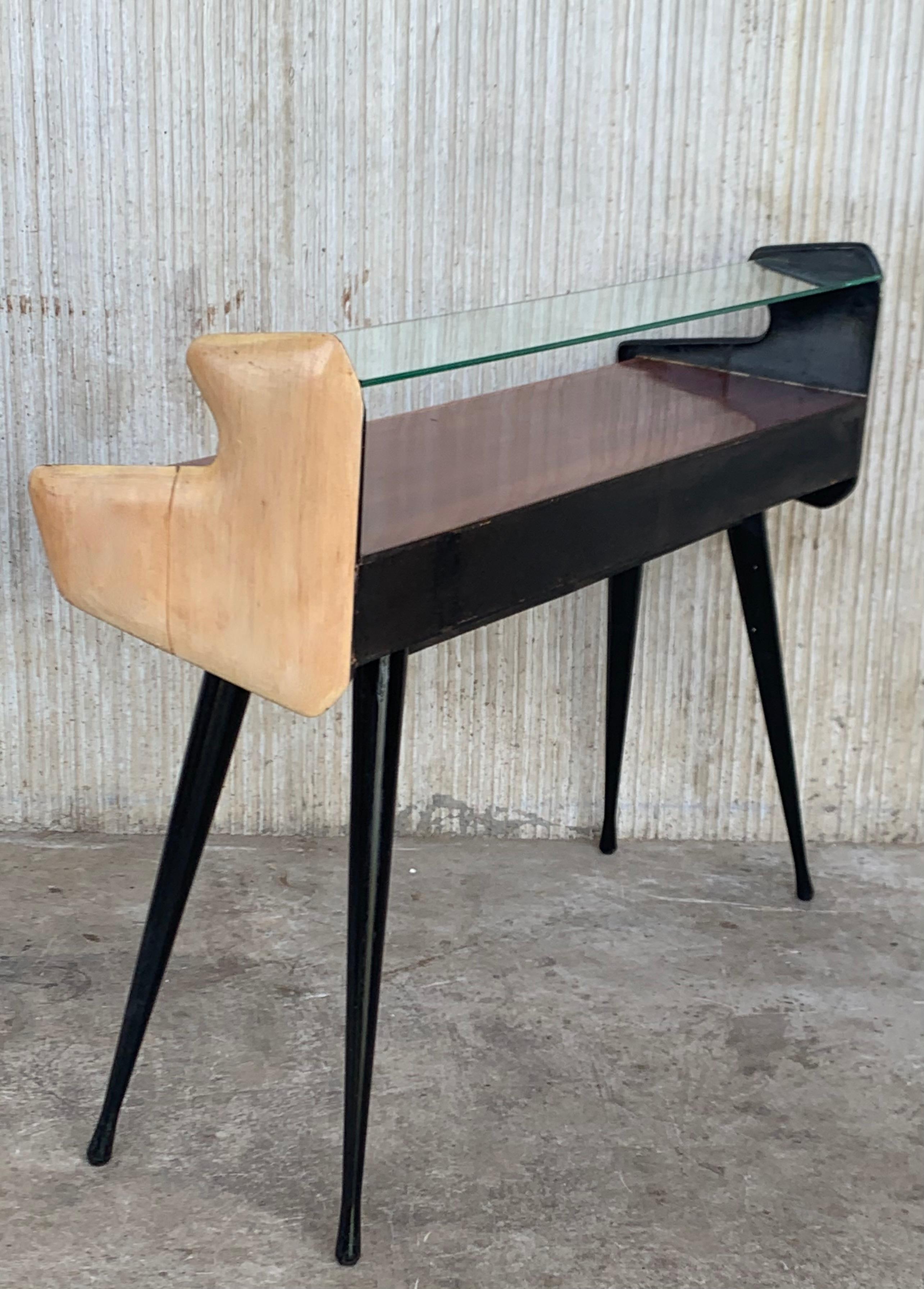 20th Century Mid-Century Modern Console Table with High Glass Shelve, Ico Parisi Style
