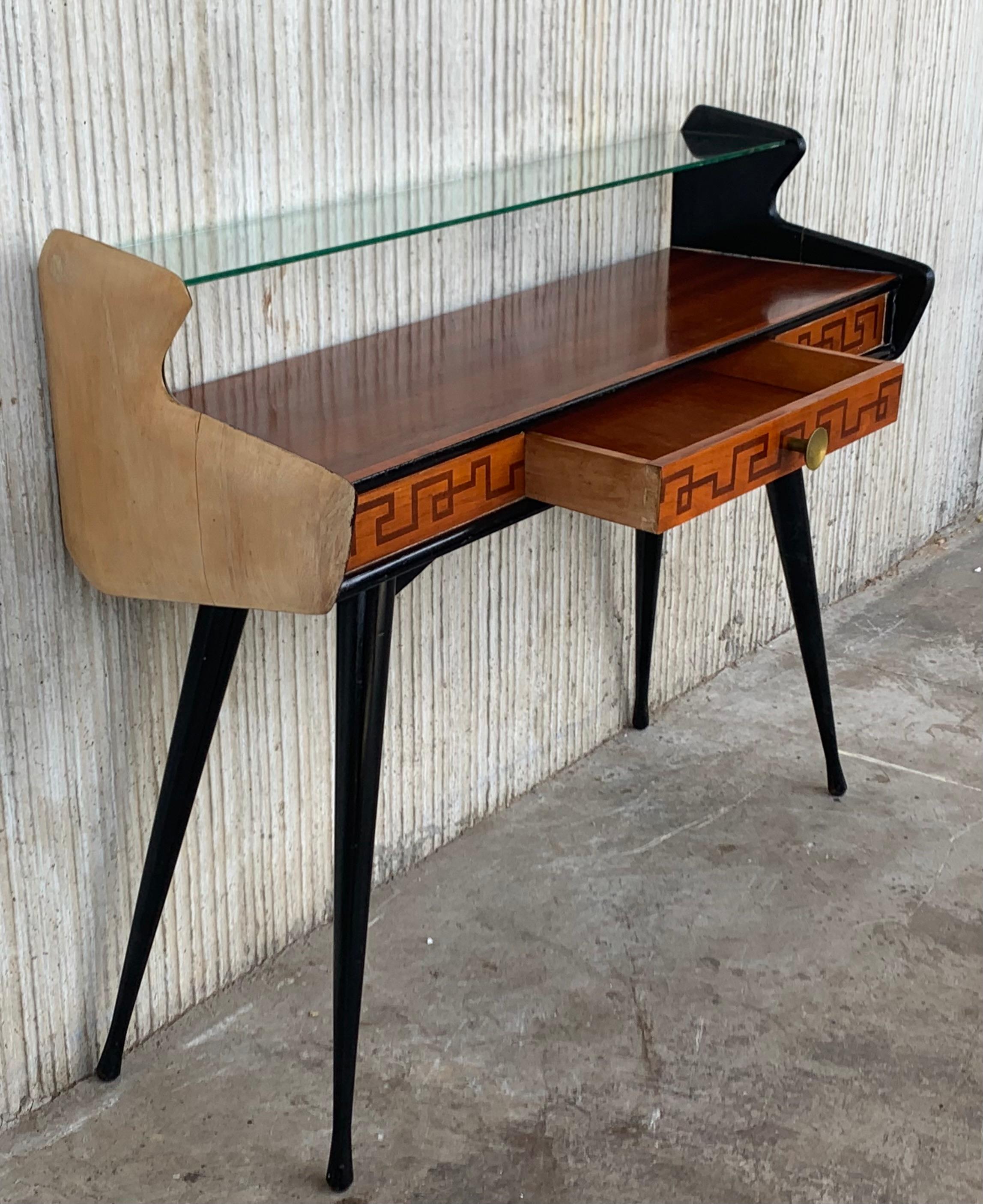 Mid-Century Modern Console Table with High Glass Shelve, Ico Parisi Style 1
