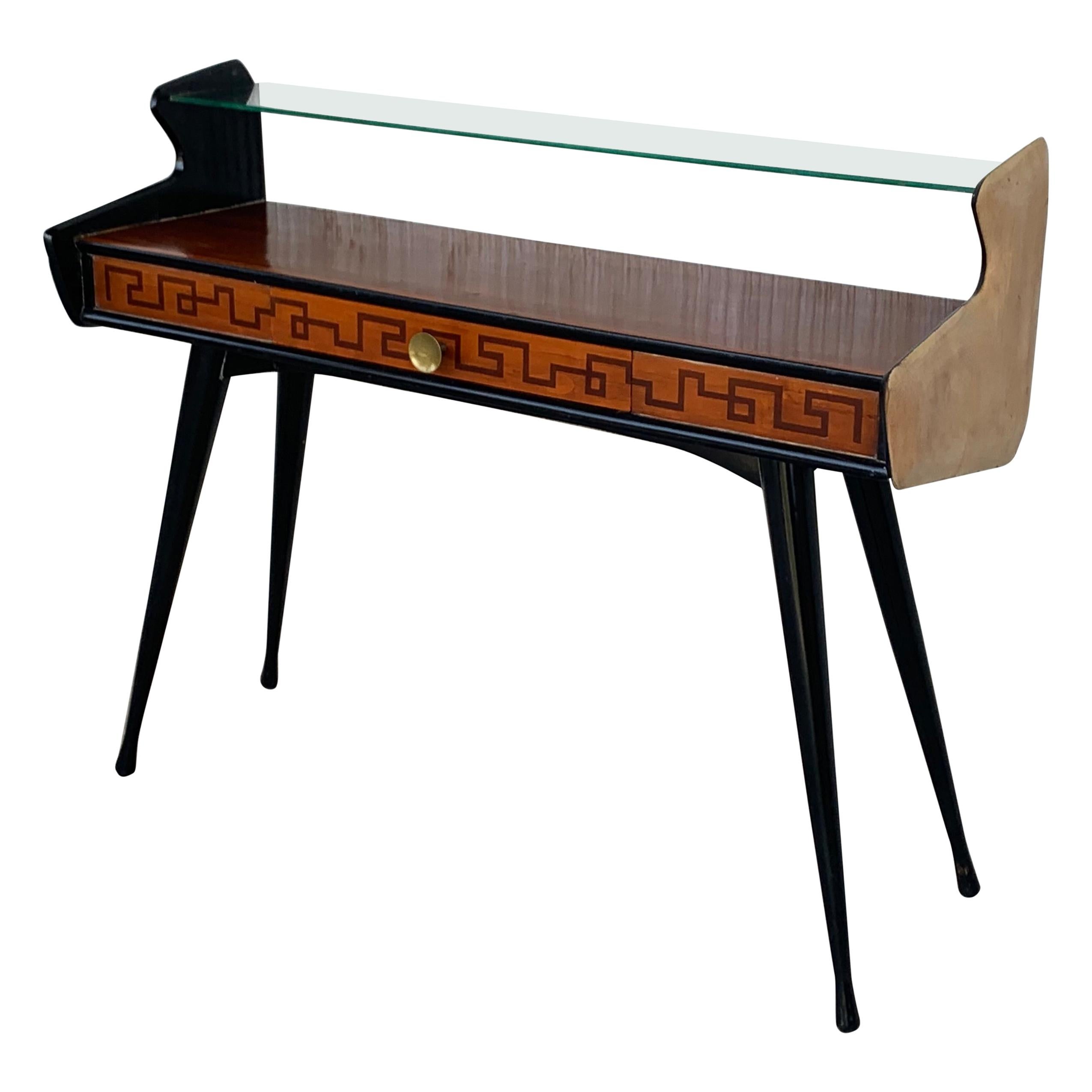Mid-Century Modern Console Table with High Glass Shelve, Ico Parisi Style