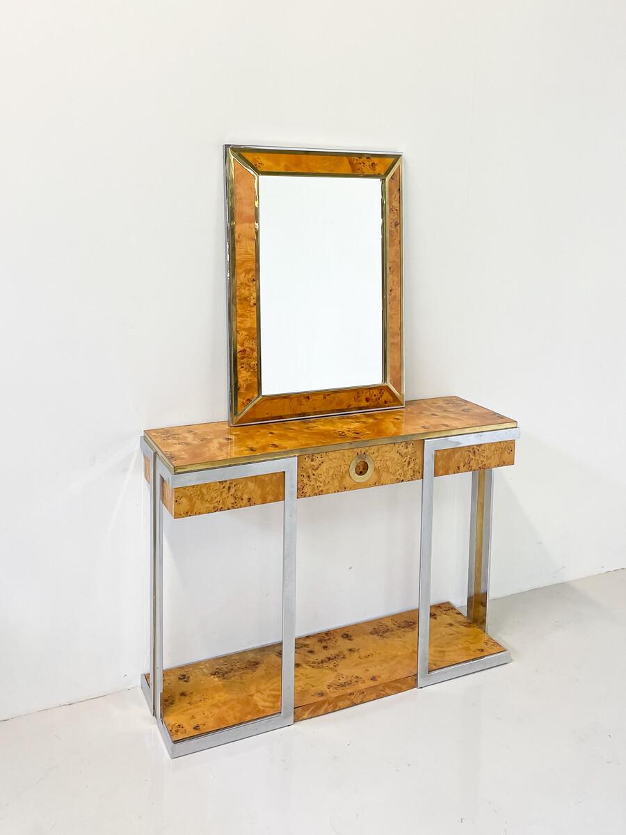 Mid-Century Modern Console With Mirror in the style of Willy Rizzo, 1970s For Sale 2