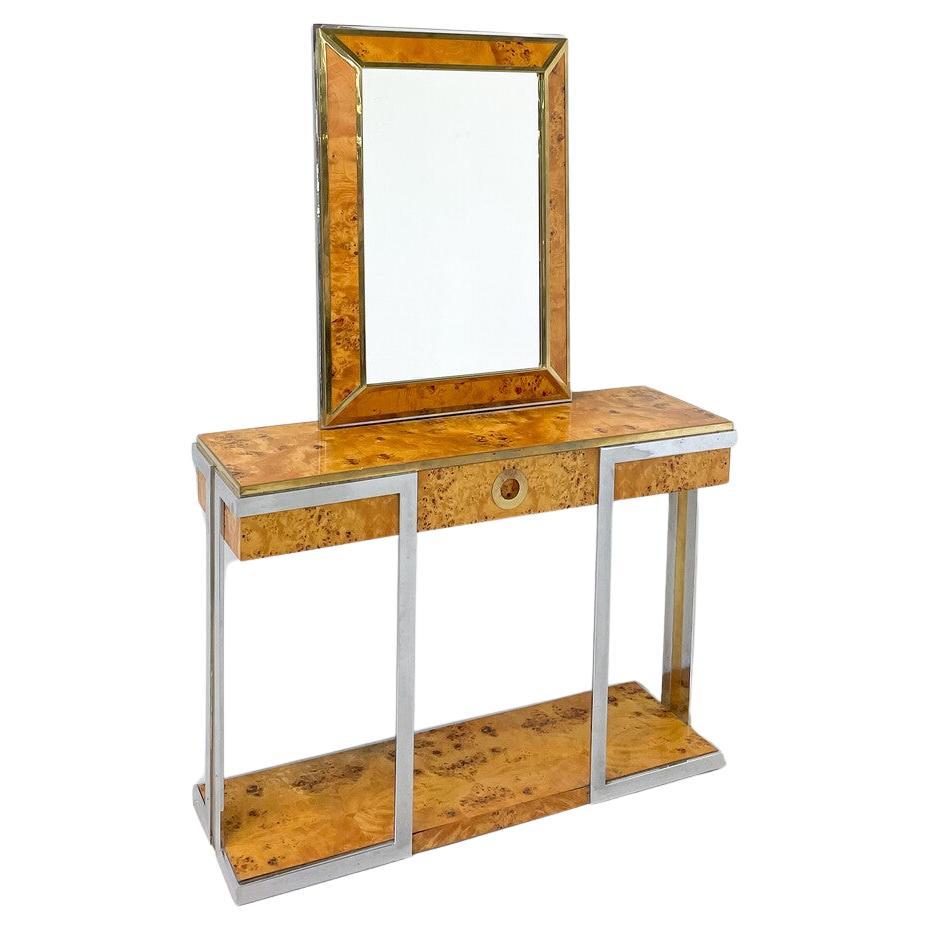 Mid-Century Modern Console With Mirror in the style of Willy Rizzo, 1970s For Sale