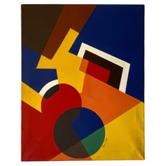 Mid-Century Modern Constructivist Hard Edge Abstract Painting, Signed Mid-Century Modern Constructivist Hard Edge Abstract Painting, Signed