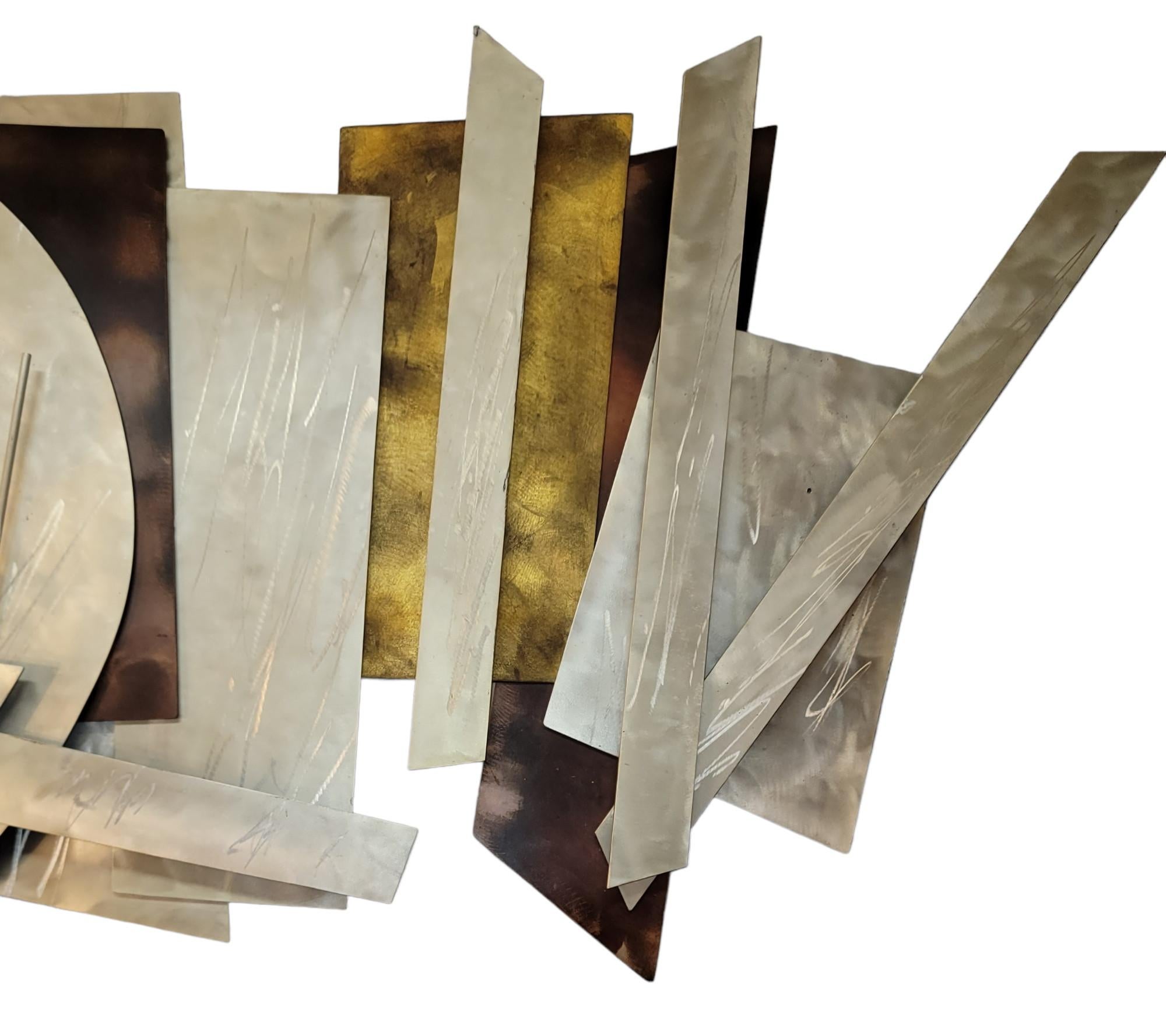 Unknown Mid-Century Modern Contemporary Brass and Chrome Wall Art in the Manner of Jere For Sale