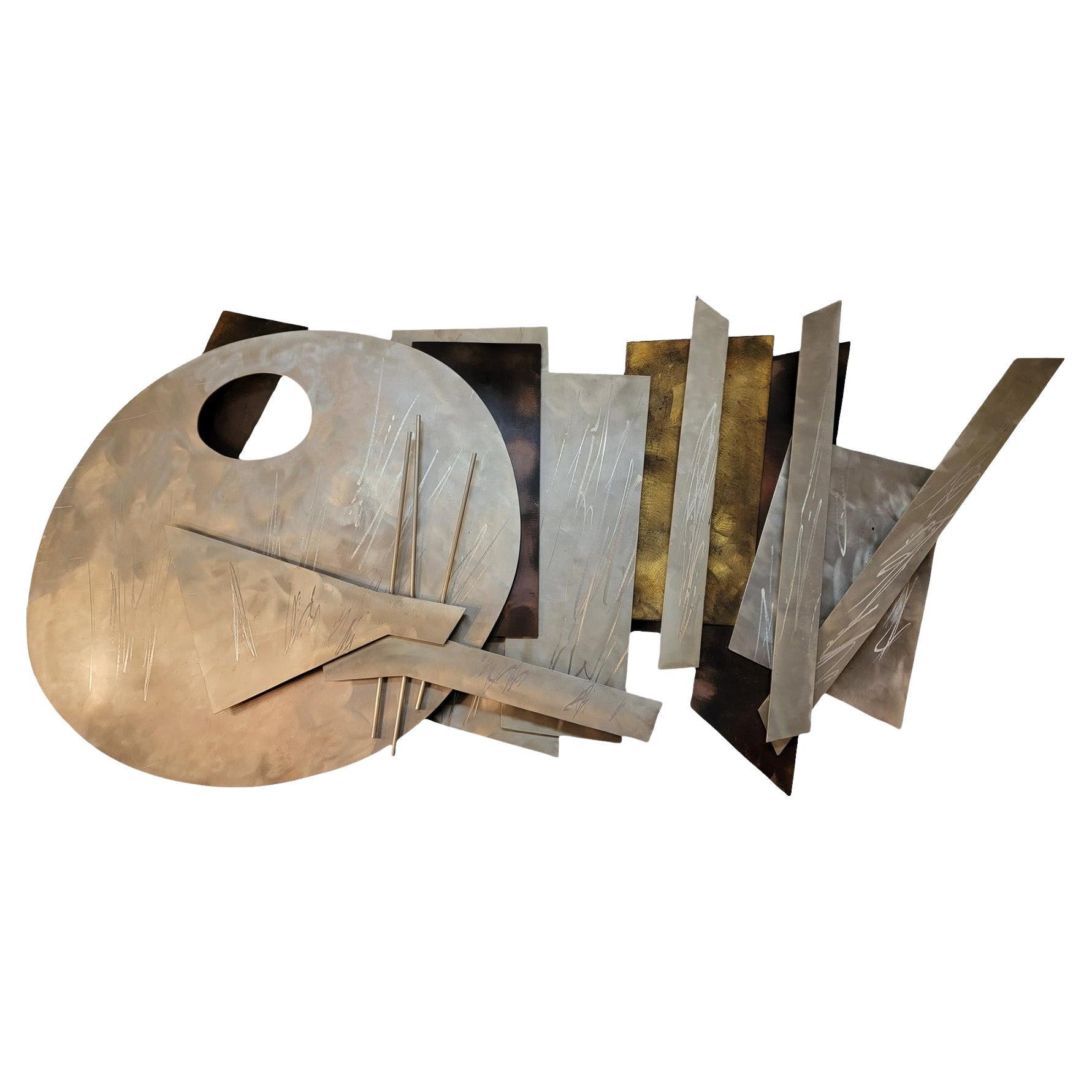 Mid-Century Modern Contemporary Brass and Chrome Wall Art in the Manner of Jere For Sale