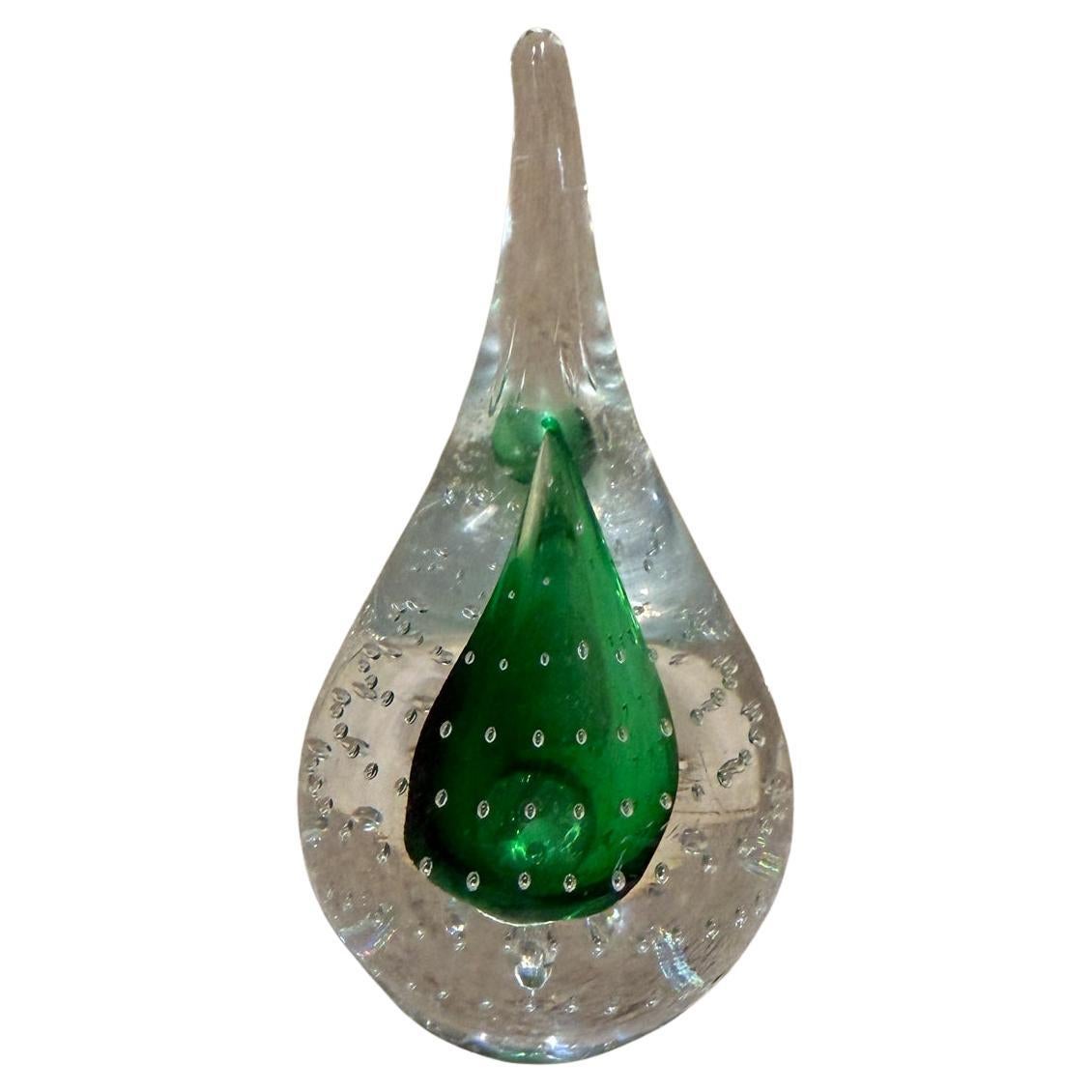 Pisapapeles de Murano Moderno de Mediados de Siglo Burbuja de Control Verde en venta