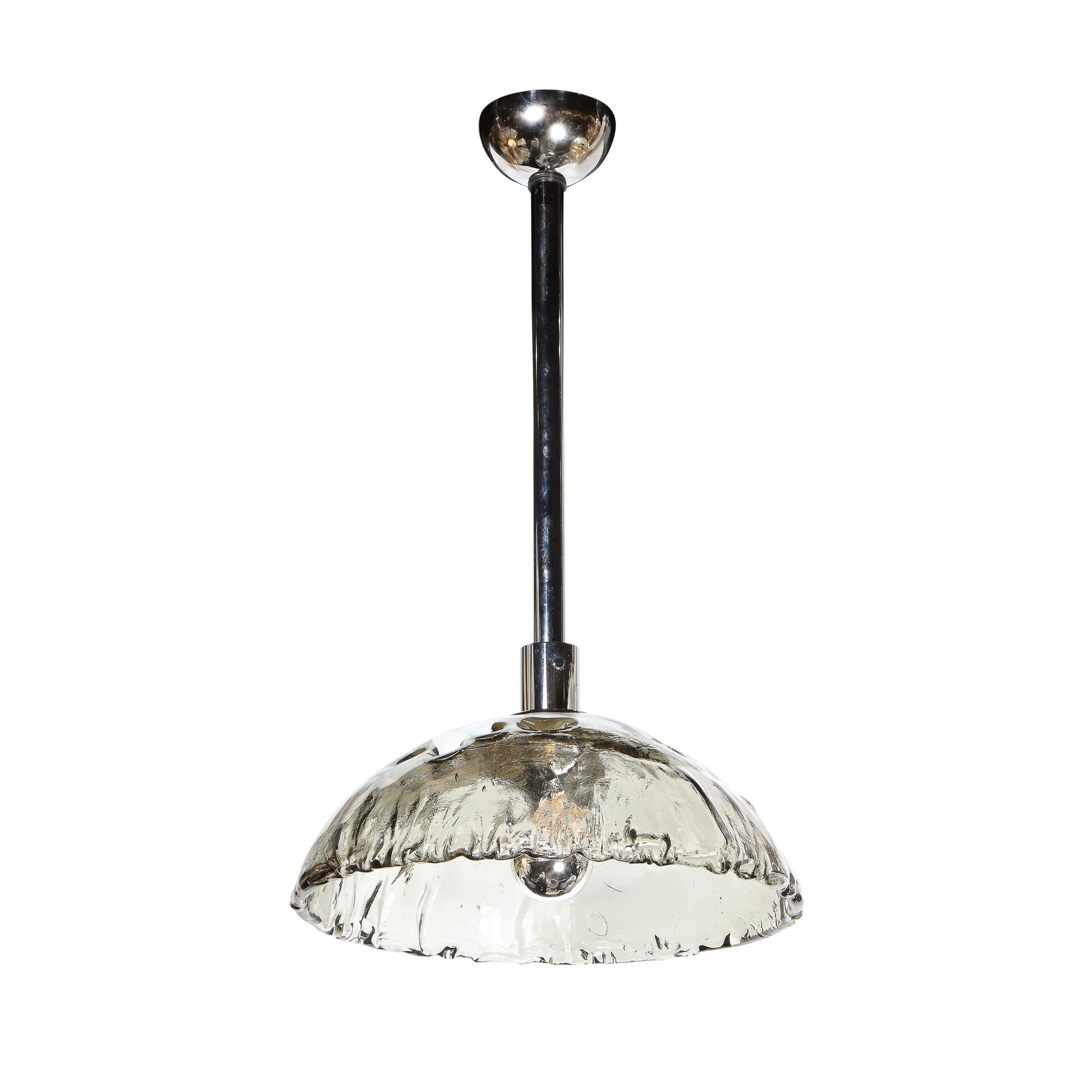 Moderna araña convexa de mediados de siglo de cristal de Murano ahumado y cromo by Mazzega Italiano