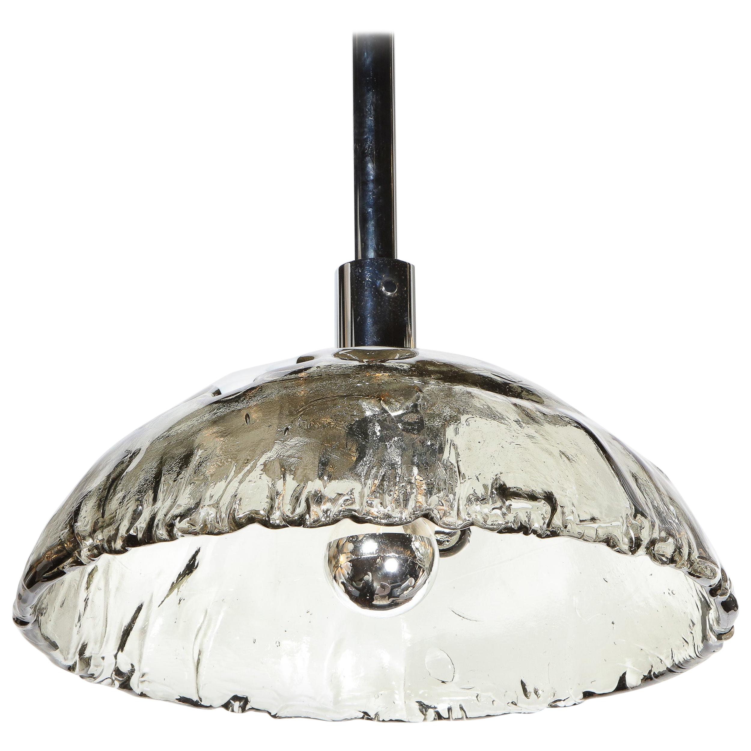 Mid-Century Modern Convex Smoked Murano Glass & Chrome Chandelier by Mazzega For Sale