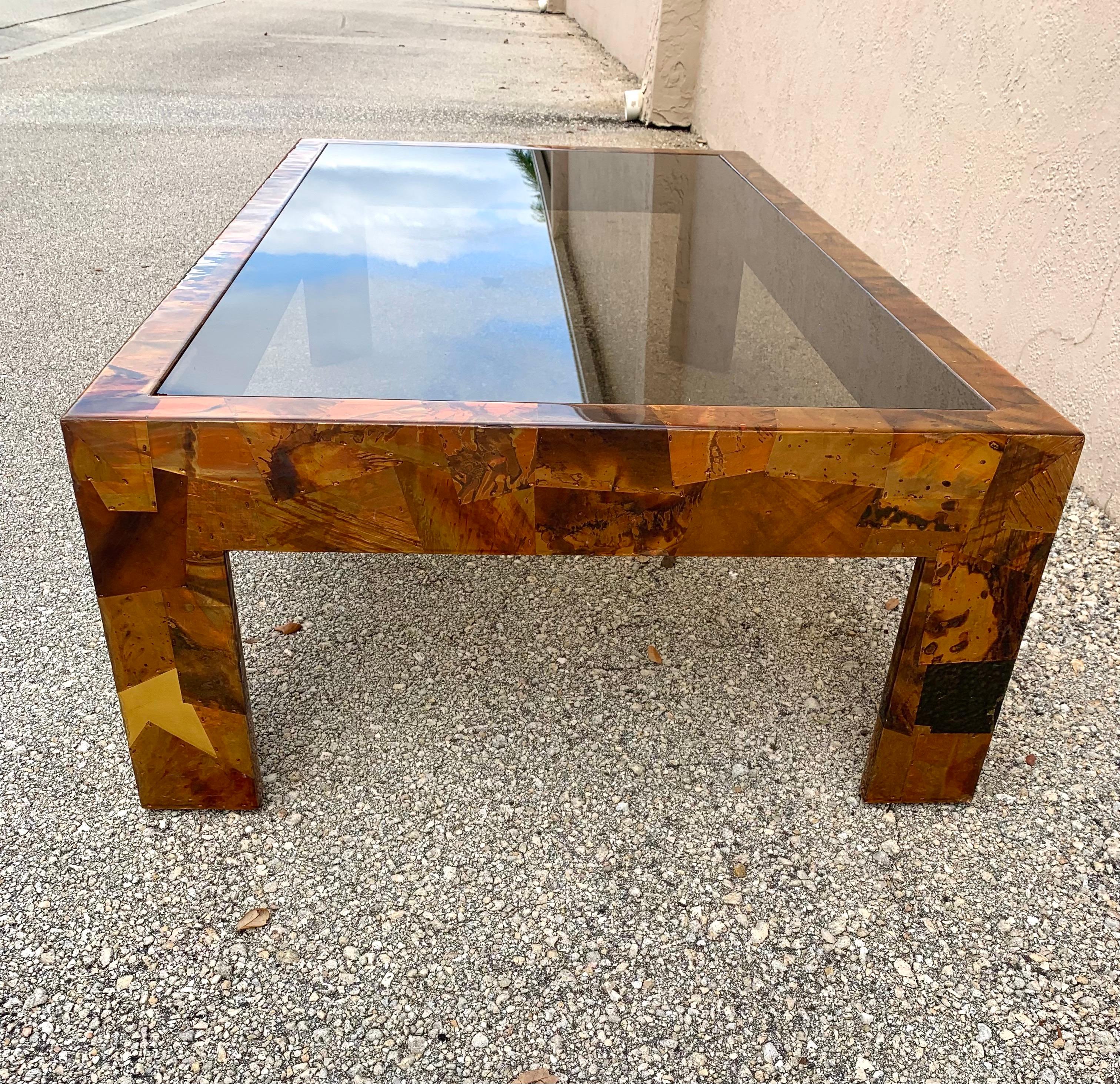 20th Century Mid-Century Modern Copper and Brass Coffee Table in the Style of Paul Evans For Sale