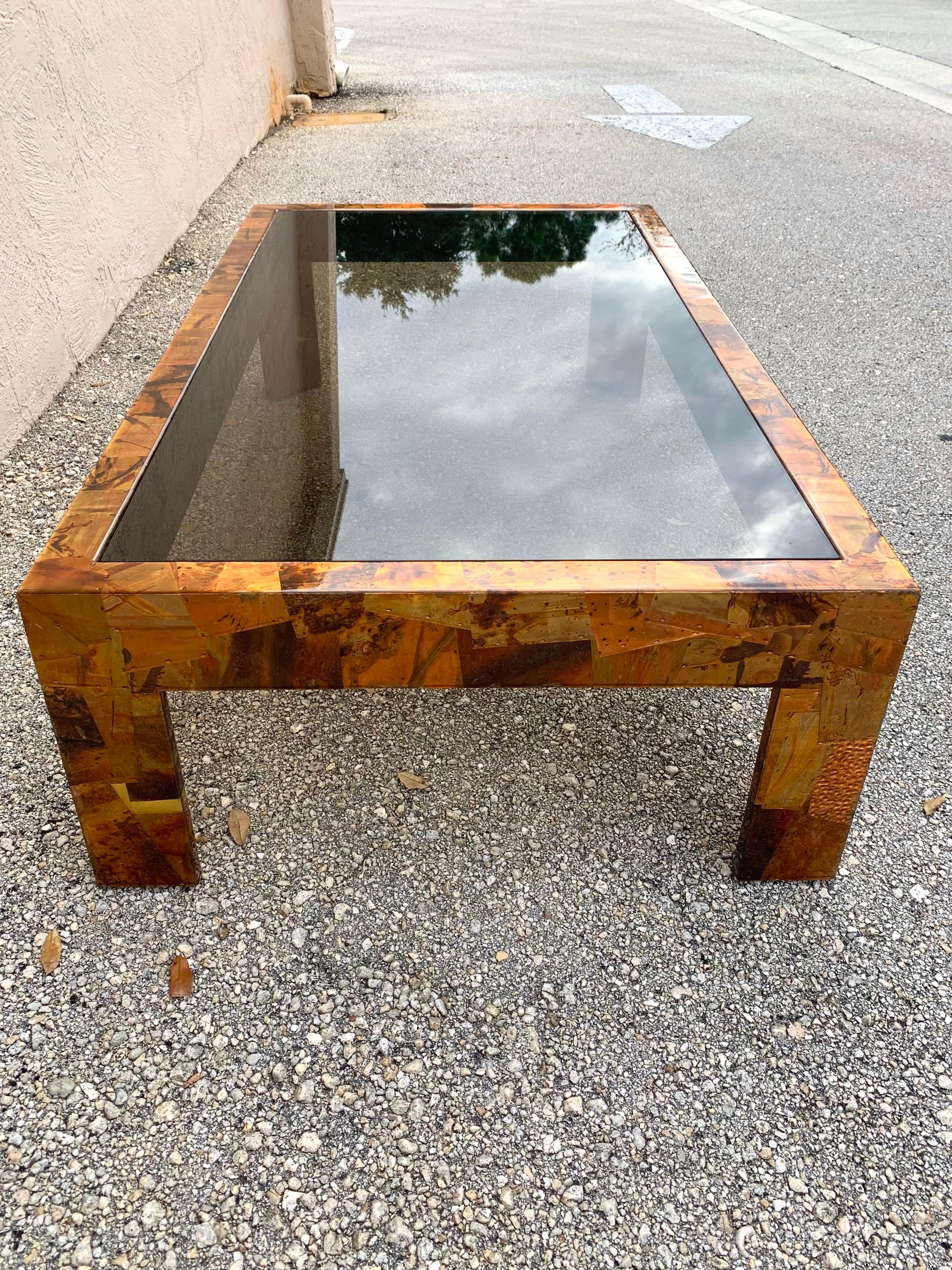 Mid-Century Modern Copper and Brass Coffee Table in the Style of Paul Evans For Sale 1