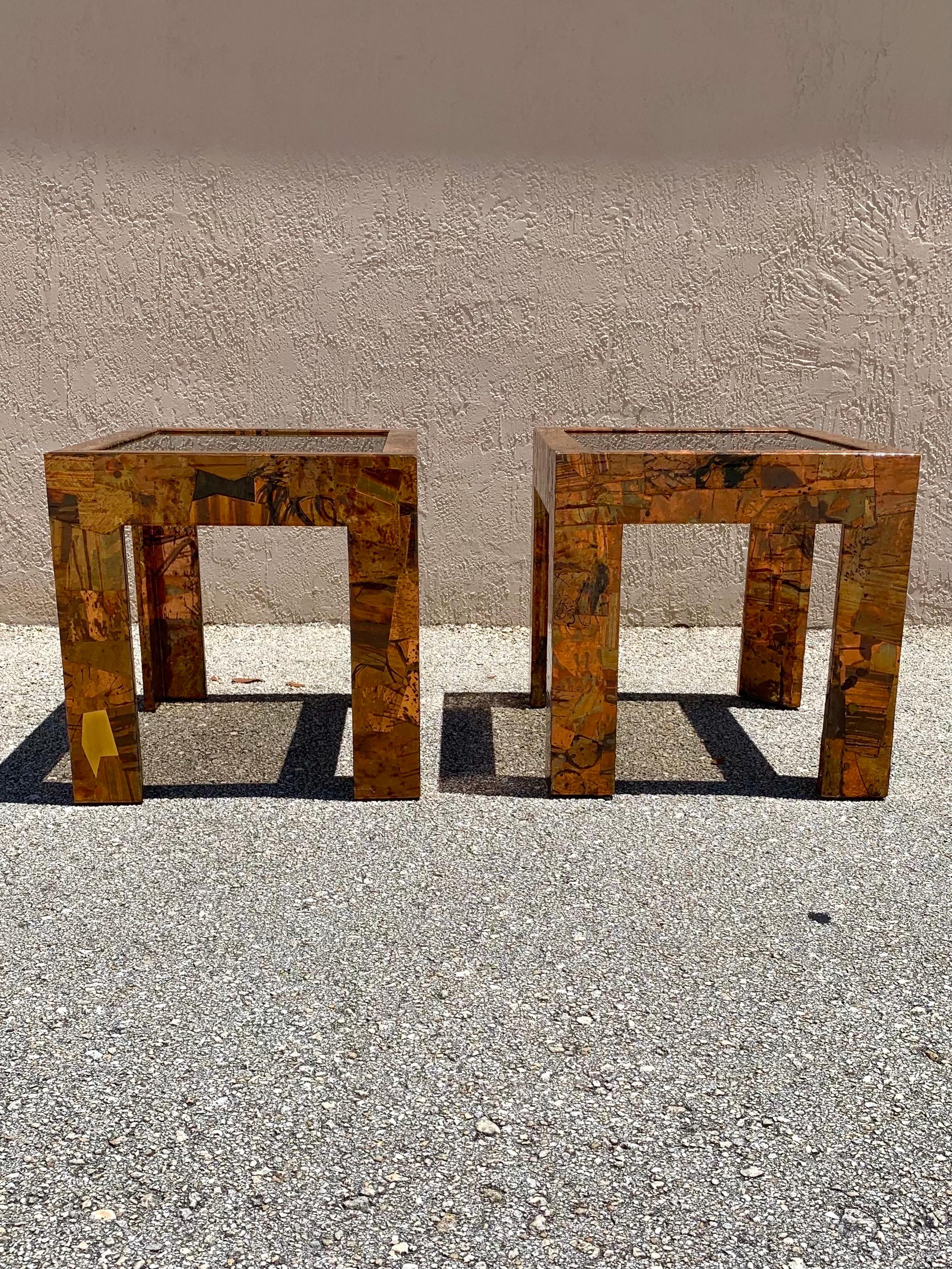 Mid-Century Modern Copper and Brass End Tables in the Style of Paul Evans In Good Condition For Sale In Boynton Beach, FL