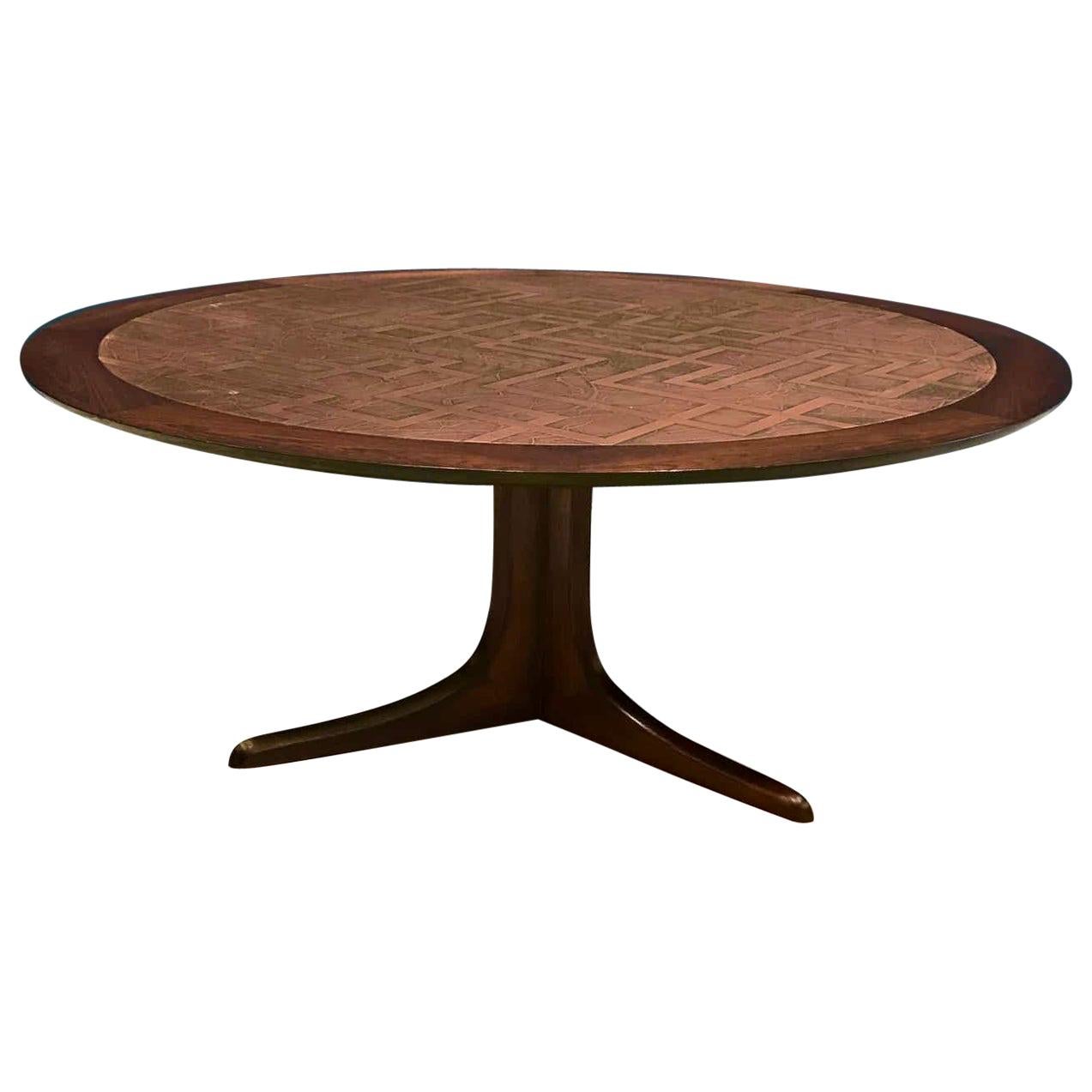 Mid-Century Modern Copper and Hardwood Coffee Table For Sale