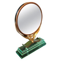 1940s Mid-Century Modern Copper and Verde Nilo Glass Italian Table Mirror