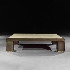 Mid-Century Modern Copper, Brass and Travertine Rectangular Coffee Table