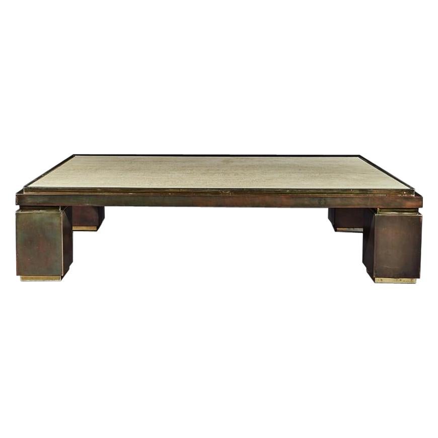 Mid-Century Modern Copper, Brass and Travertine Rectangular Coffee Table