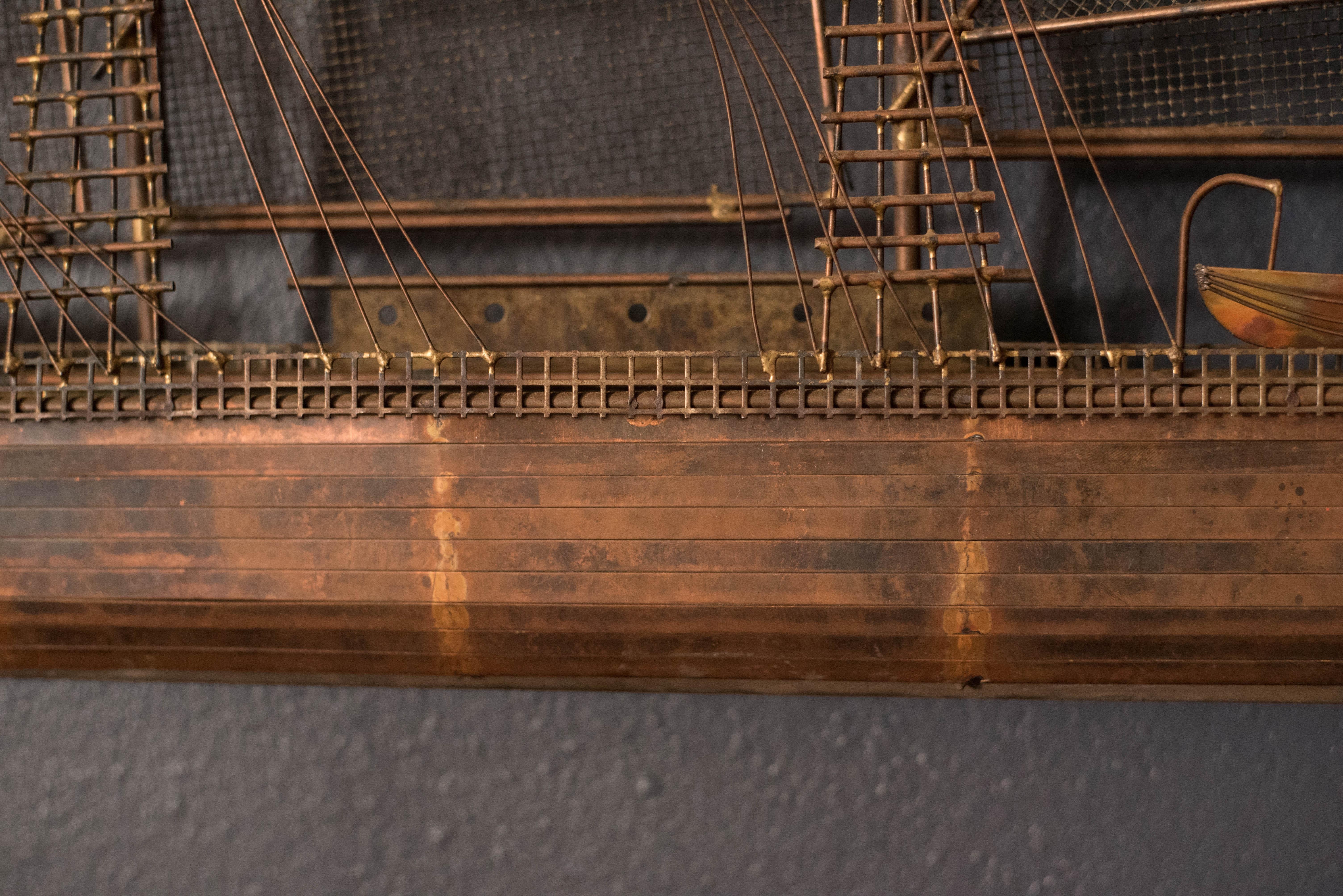 Kupfer-Wandskulptur eines Schiffes mit Clipverschluss von Curtis Jere, Moderne der Mitte des Jahrhunderts im Angebot 2