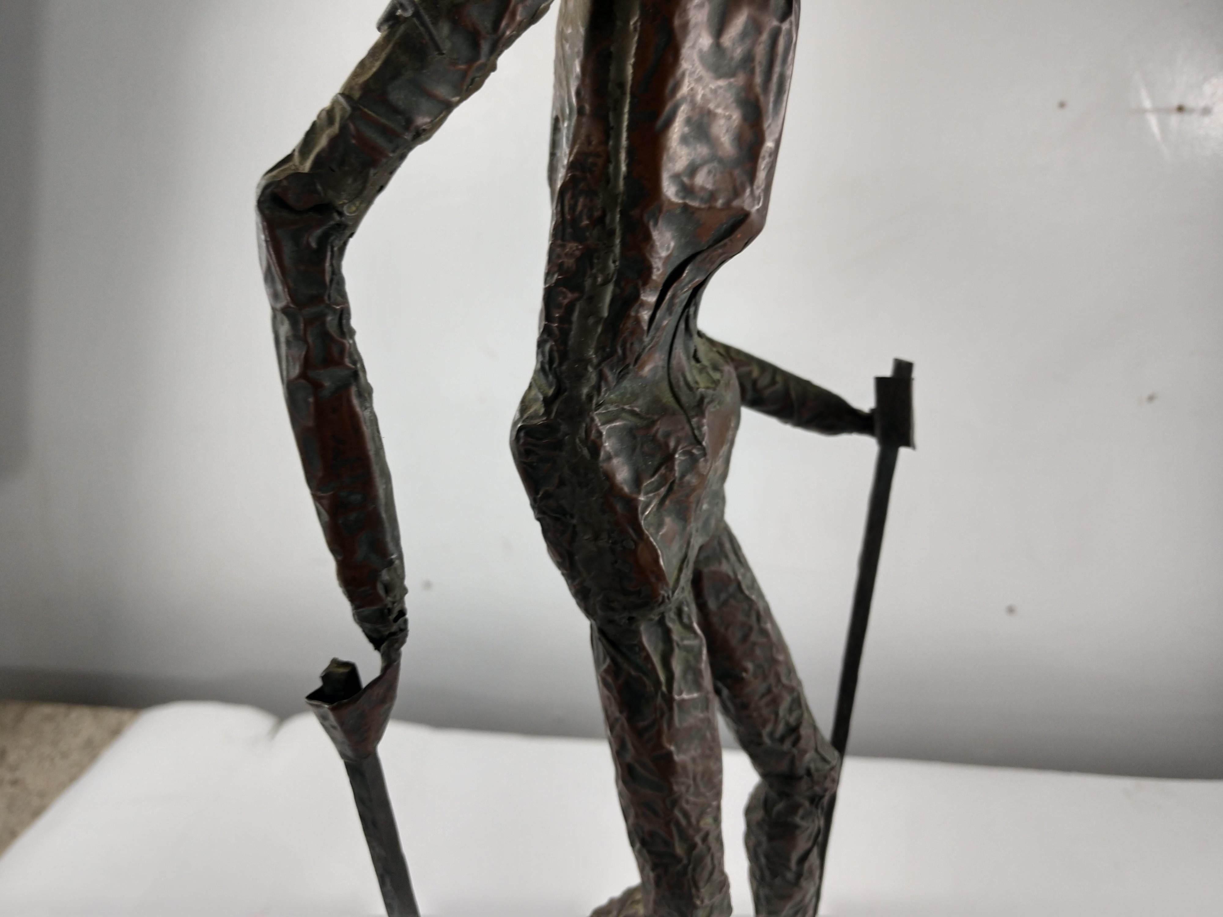 Mid-Century Modern Copper Figure on Stilts with a Bird Sculpture, 1960 5