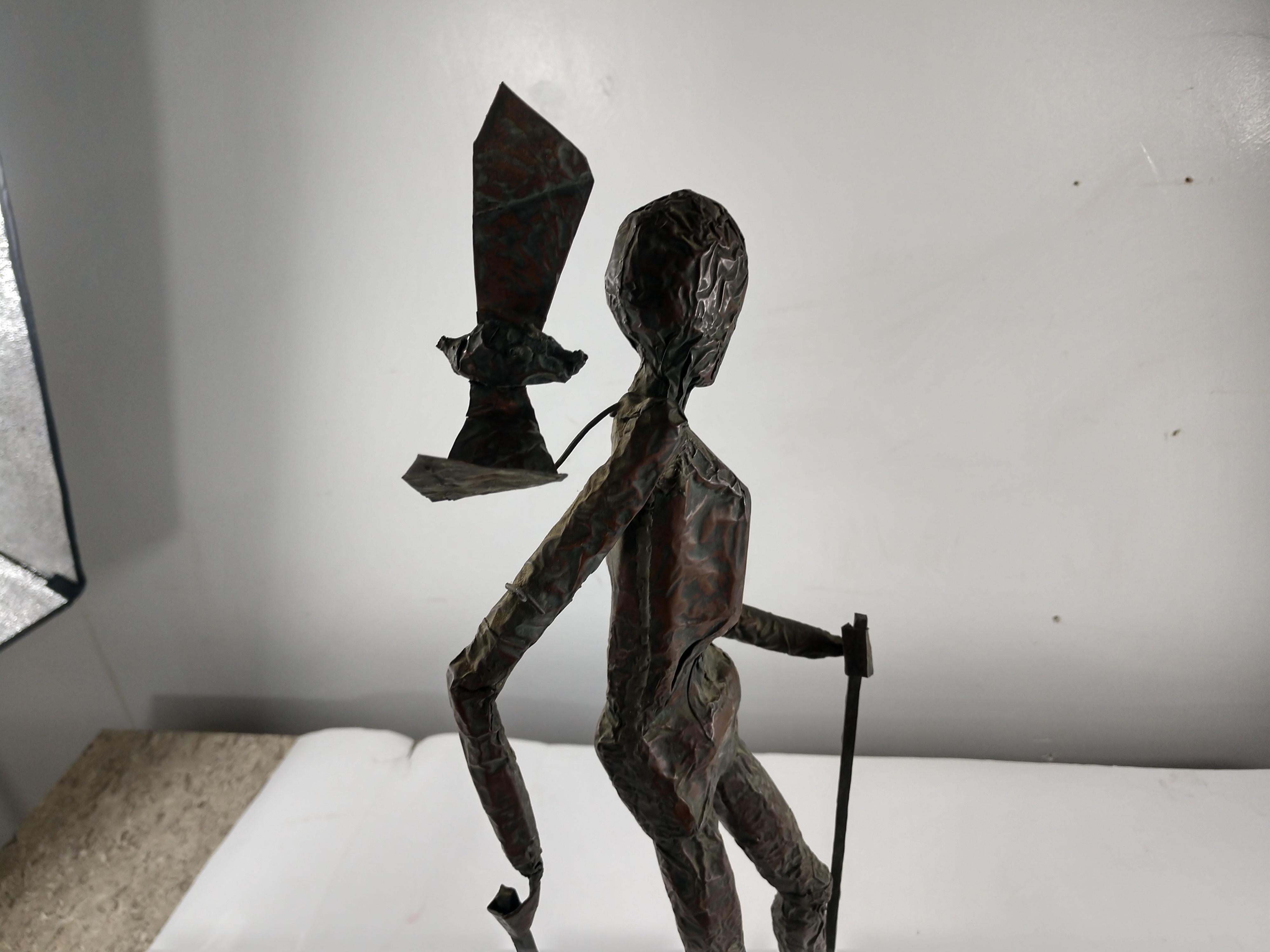 Mid-Century Modern Copper Figure on Stilts with a Bird Sculpture, 1960 6