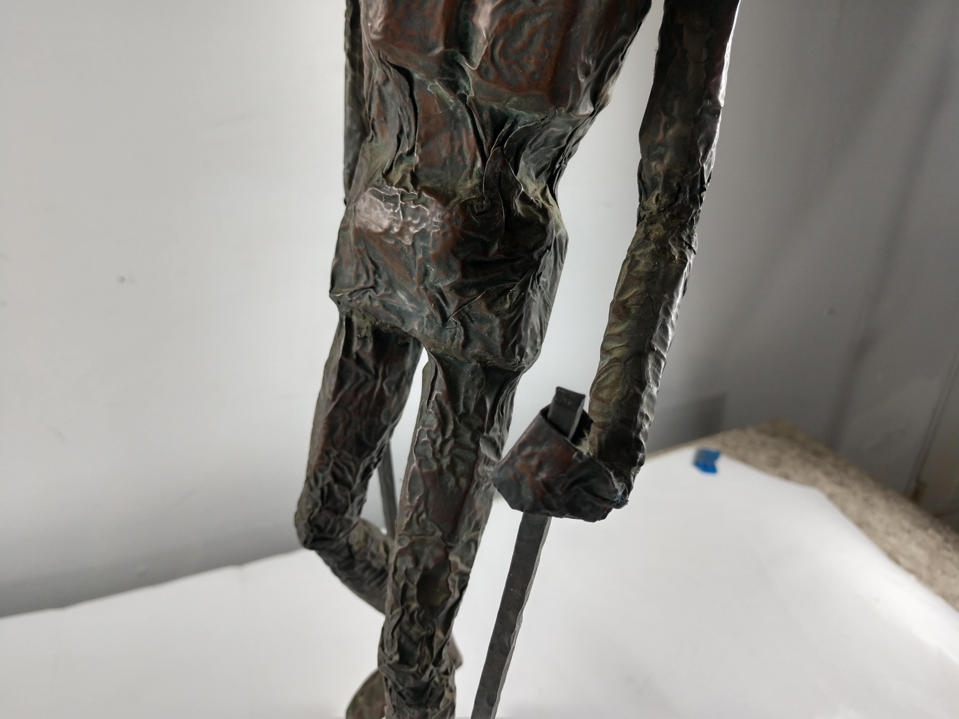 Mid-Century Modern Copper Figure on Stilts with a Bird Sculpture, 1960 3