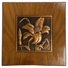 Vintage Mid Century Modern Copper Hand-Hammered Hibiscus Decoration Panel