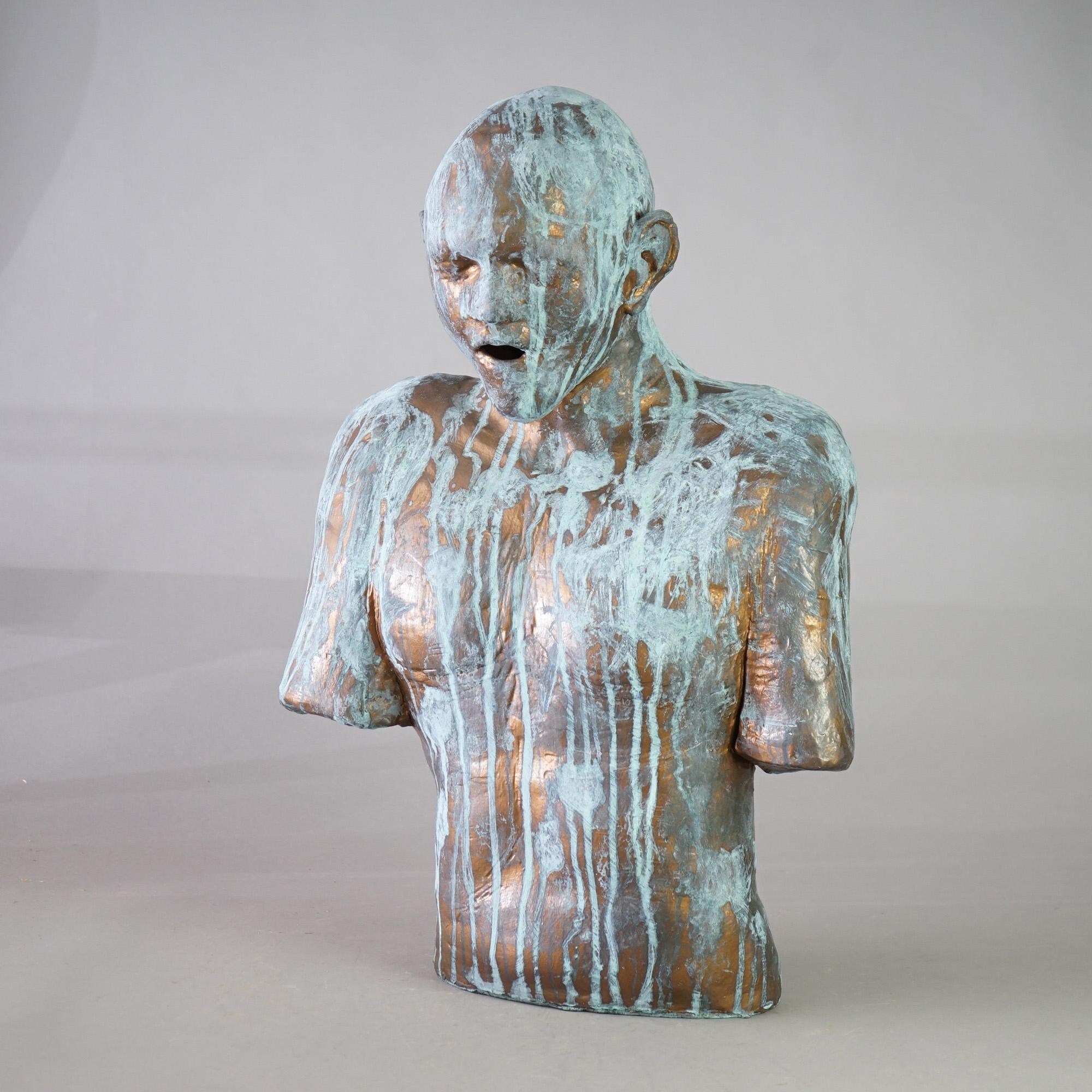 Brutalist Mid Century Modern Copper Head & Torso Studio Sculpture of Man by Lewis c1998