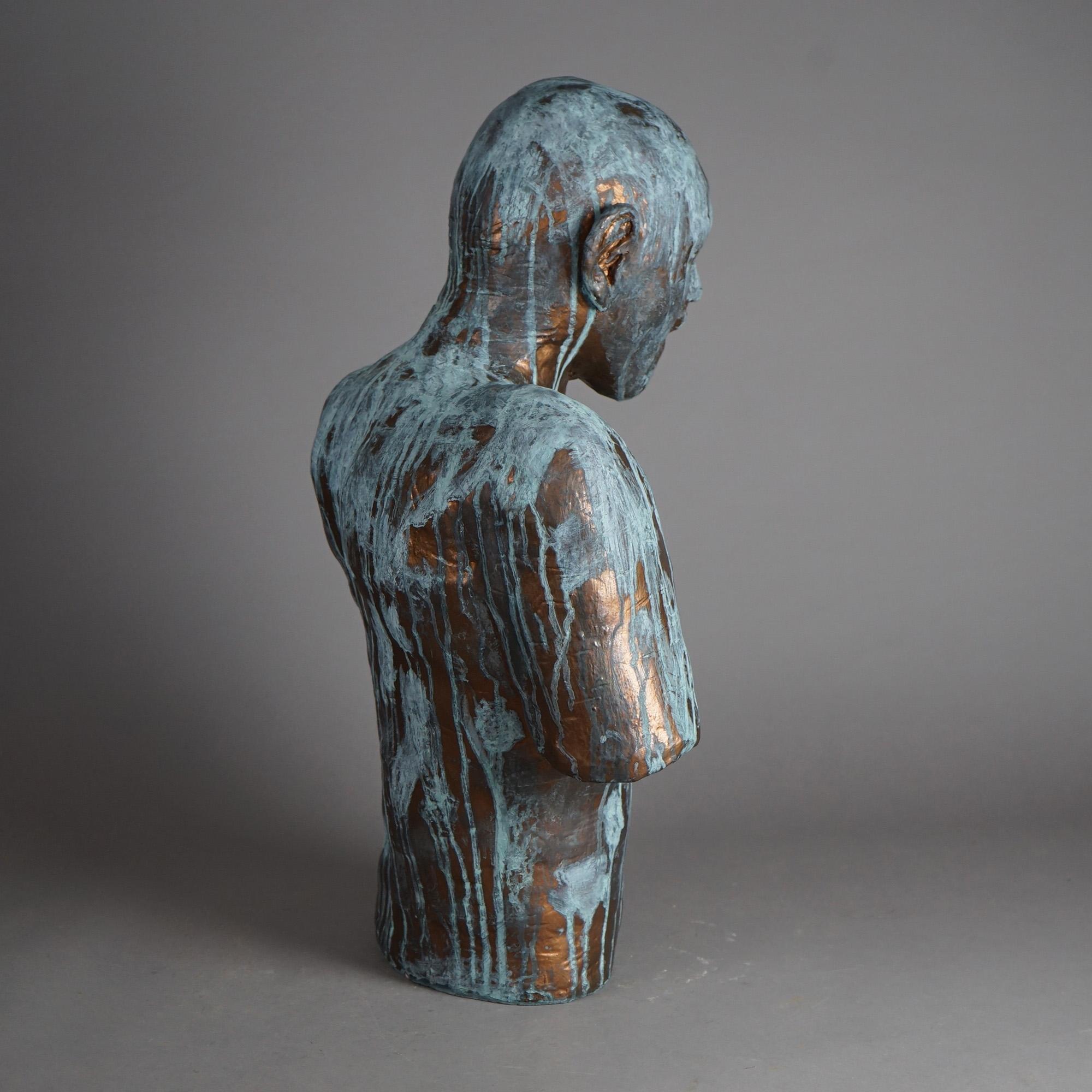 Mid Century Modern Copper Head & Torso Studio Sculpture of Man by Lewis c1998 1
